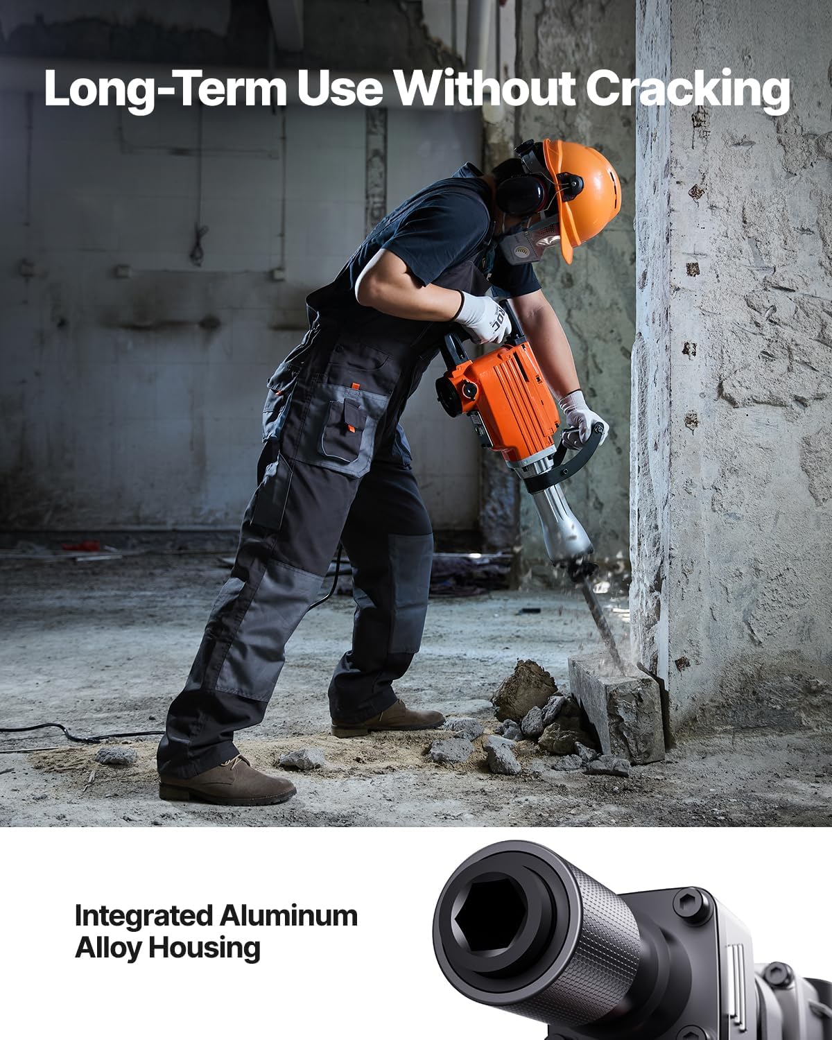 Demolition Jack Hammer, 1350 BPM Concrete Breaker 6pcs Chisels Bit Chipping with Case, 2200W Electric Jackhammer Heavy Duty, Black