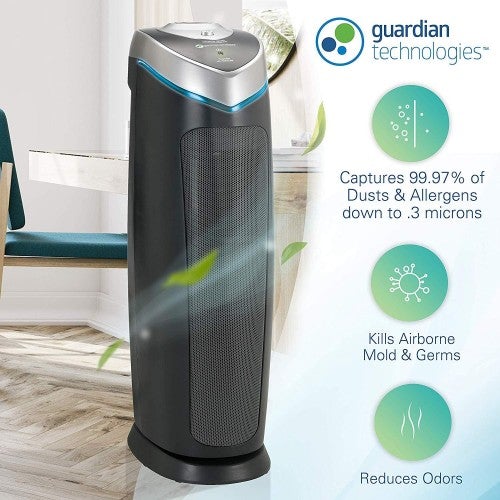 Germ Guardian True HEPA Filter Air Purifier for Home, Office, Bedrooms, Filters Allergies, Pollen, Smoke, Dust, Pet Dander, UV-C Sanitizer Eliminates Germs, Mold, Odors, Quiet 22 inch 3-in-1 AC4825