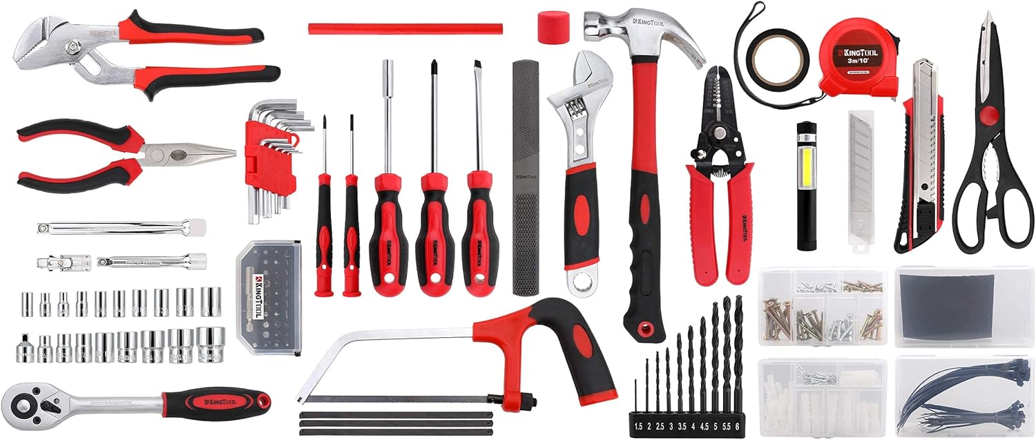 KINGTOOL Home Tool Set Kit - 286 PCS Home Auto Repair Tool Kit with Rolling Tool Box, Mechanic Tool Sets with 21V Max Cordless Power drill, Perfect for Homeowner, Diyer, Handyman