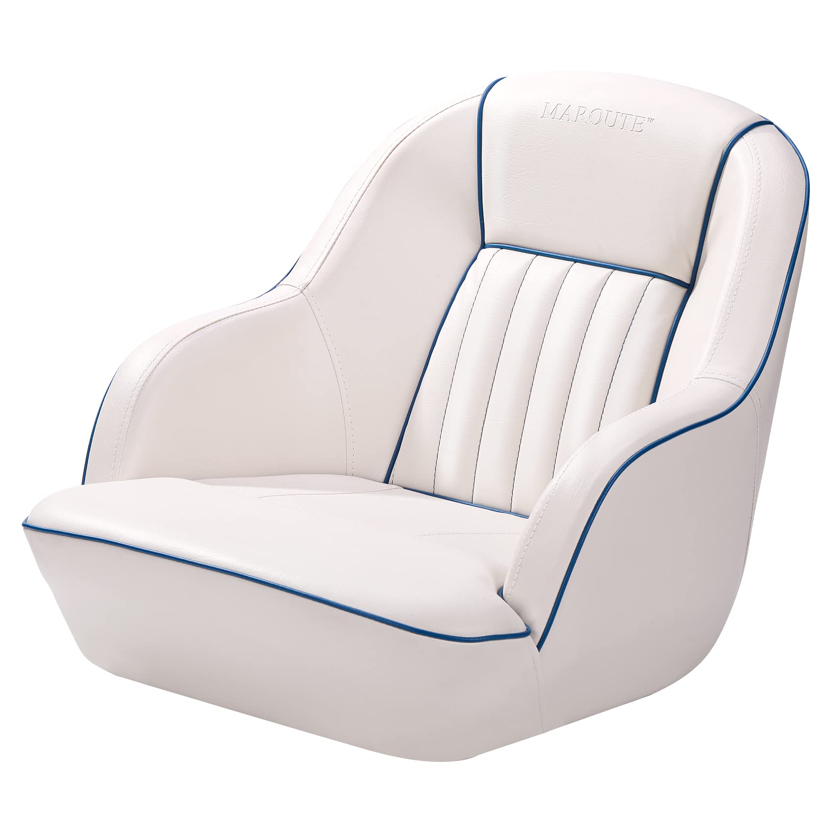 Pontoon Boat Seat, Captains Bucket Boat Seat, Back Folding Boat, Boat Cabin Seating – White & Blue