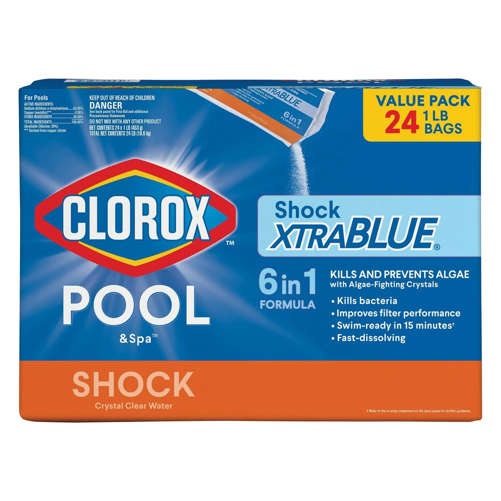 2025 Pool Spa Hot Tub XtraBlue Shock Algaecide Treatment 1lb Bag Case 24 Pack