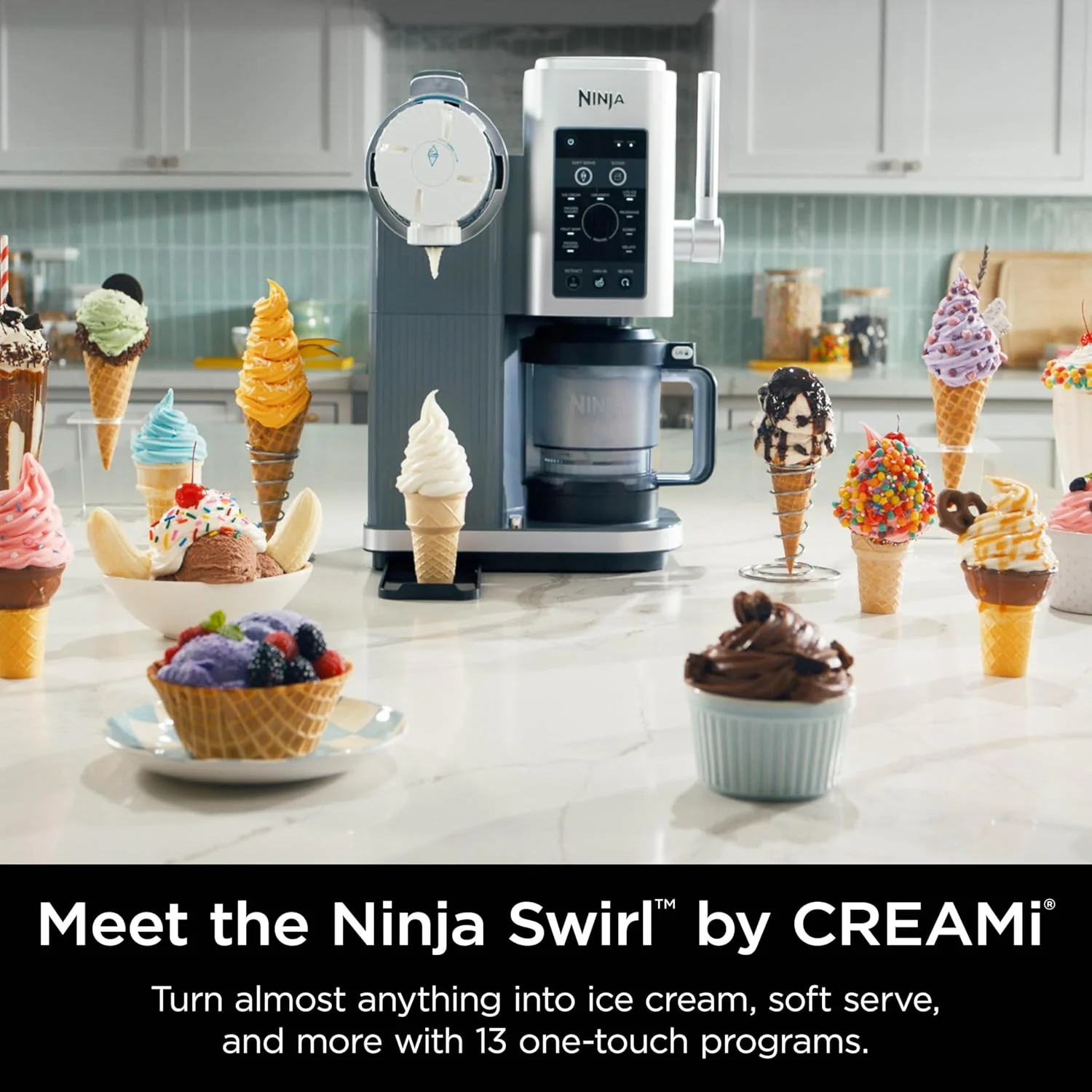 2025 Swirl by CREAMi Ice Cream and Soft Serve Maker, Sorbet, Milkshake, Frozen Yogurt, Low Calories Program & More, 13-in-1, Soft Serve Handle, (2) CREAMi Swirl 16oz Pints, For Kids & ALL ages, NC701