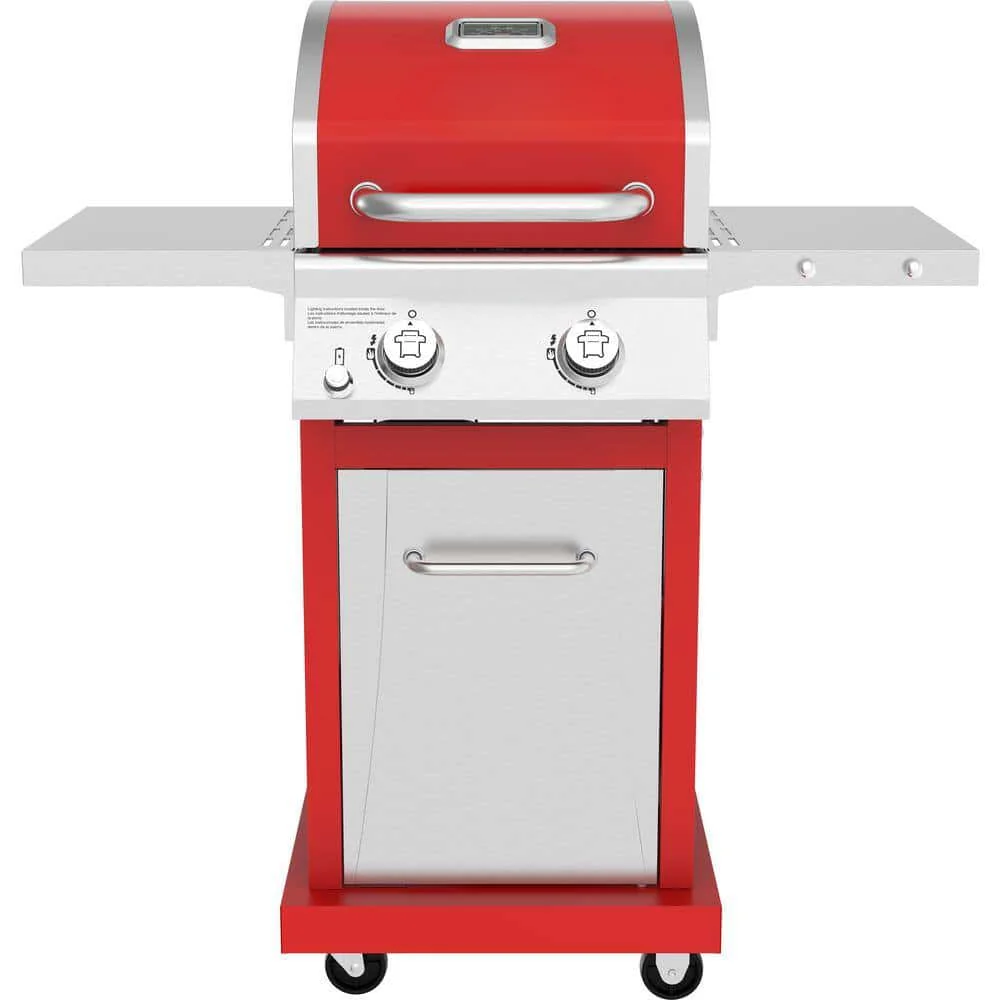 2-Burner Propane Gas Grill, Red �� Stainless Steel, 28,000 BTUs, Compact Design