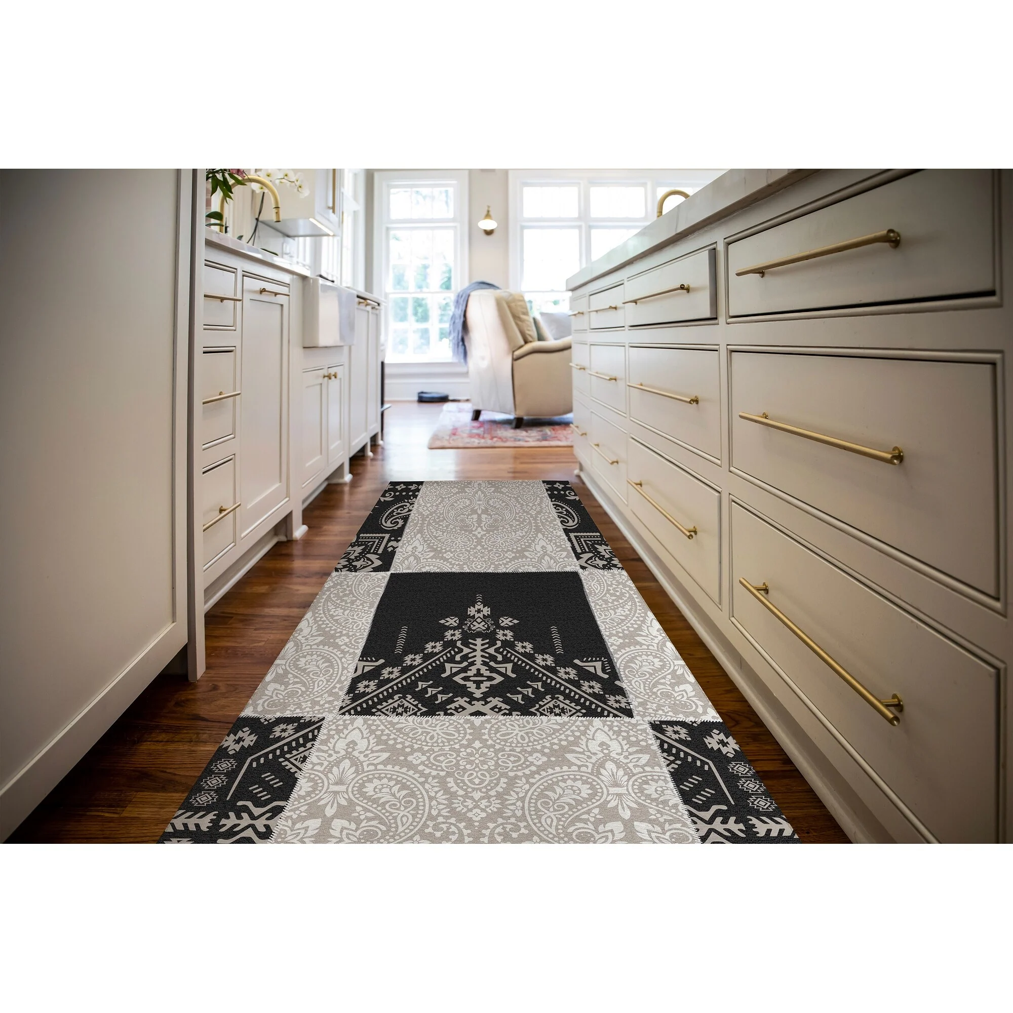 CHECKER PATCH CHARCOAL Kitchen Mat By Kavka Designs