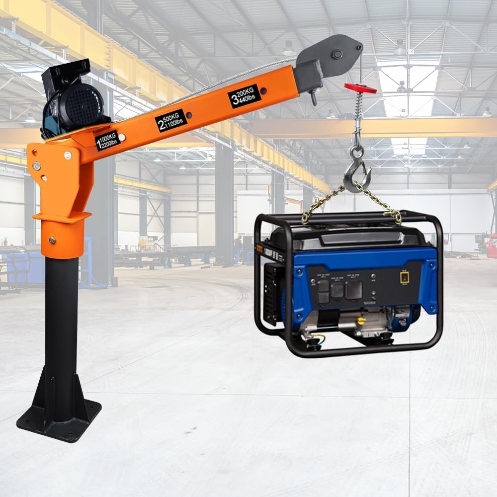 1100lb Folding Dismountable Household Hoist Truck Crane with Electric Hoist (110V) – 880lb Pulling Force, Jib Cranes for Factory, Warehouse, Construction