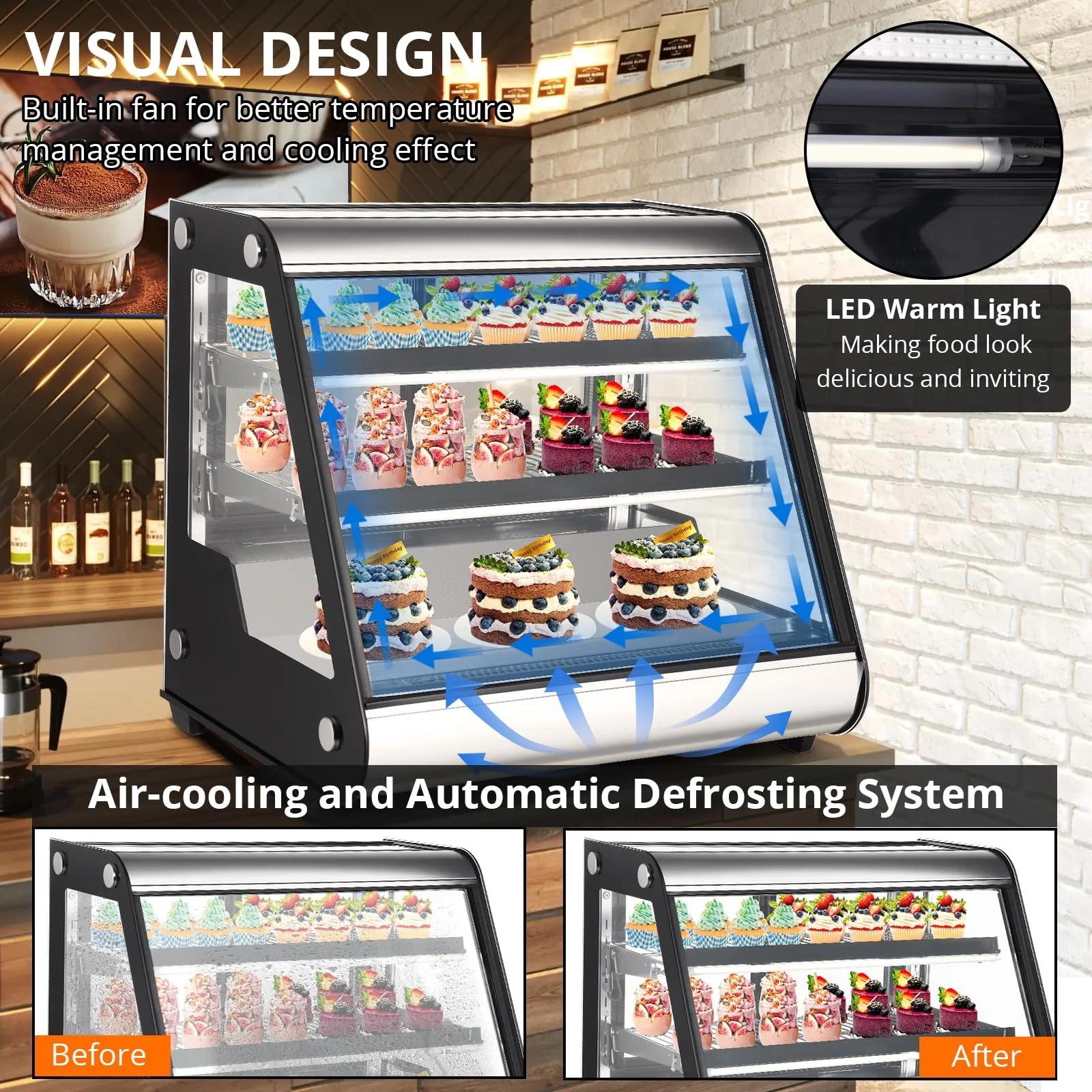 2025 Commercial Refrigerator Display Case 130L (4.6 Cu.FT) – Auto Defrost, Tempered Glass + LED Lighting, Countertop Commercial Use