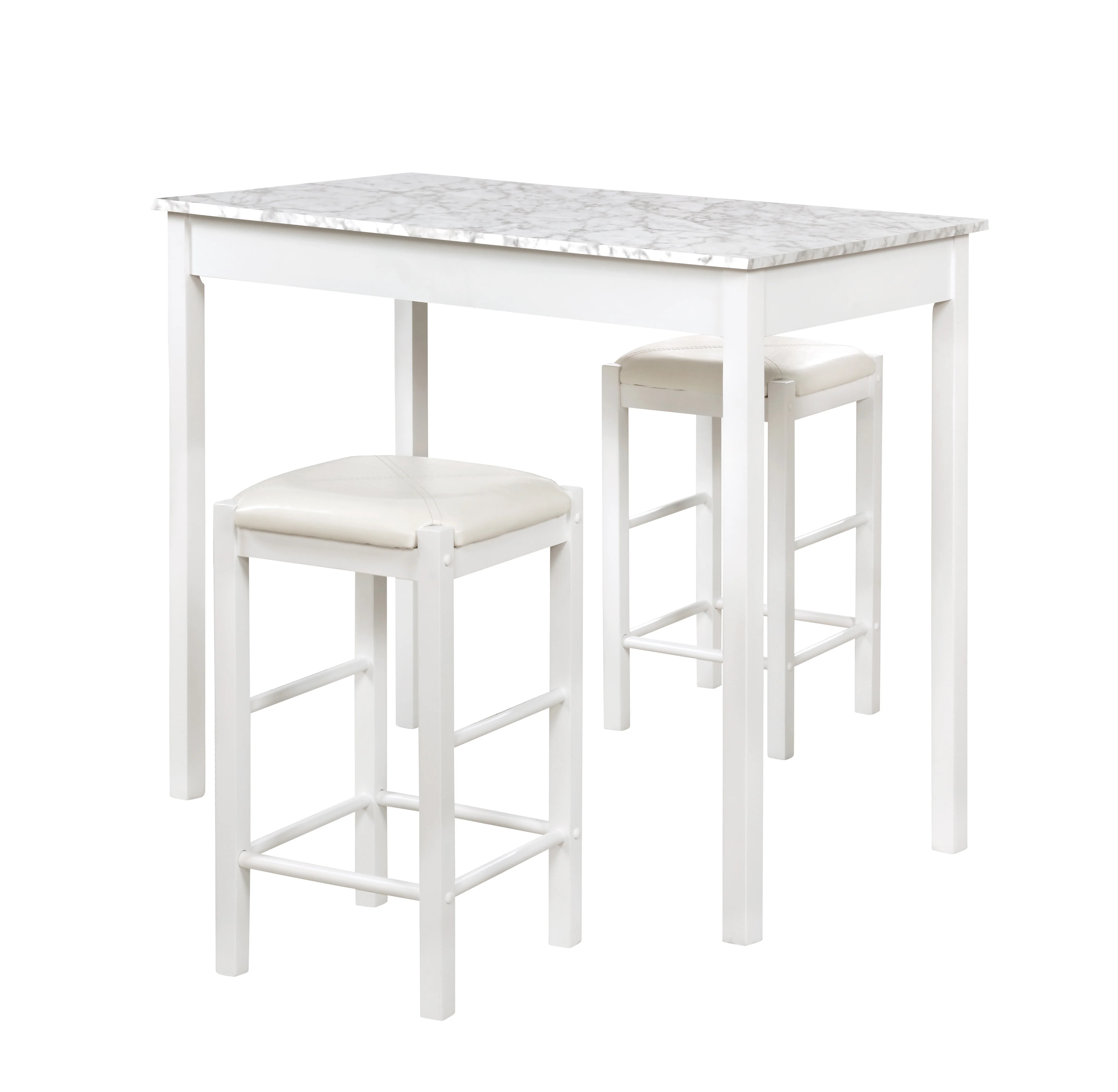 Linon Lancer 3-Piece Casual Dining Tavern Set, 25′′ Seat Height, White Finish with White Fabric