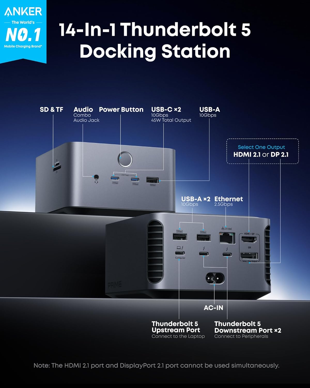 Prime Tb5 Docking Station – 14-in-1 Thunderbolt 5 Dock