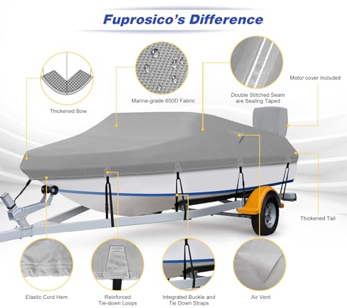 2025 Fuprosico 600D Waterproof Winter Boat Cover with Motor Cover 17-19 ft Fits Bass Boat
