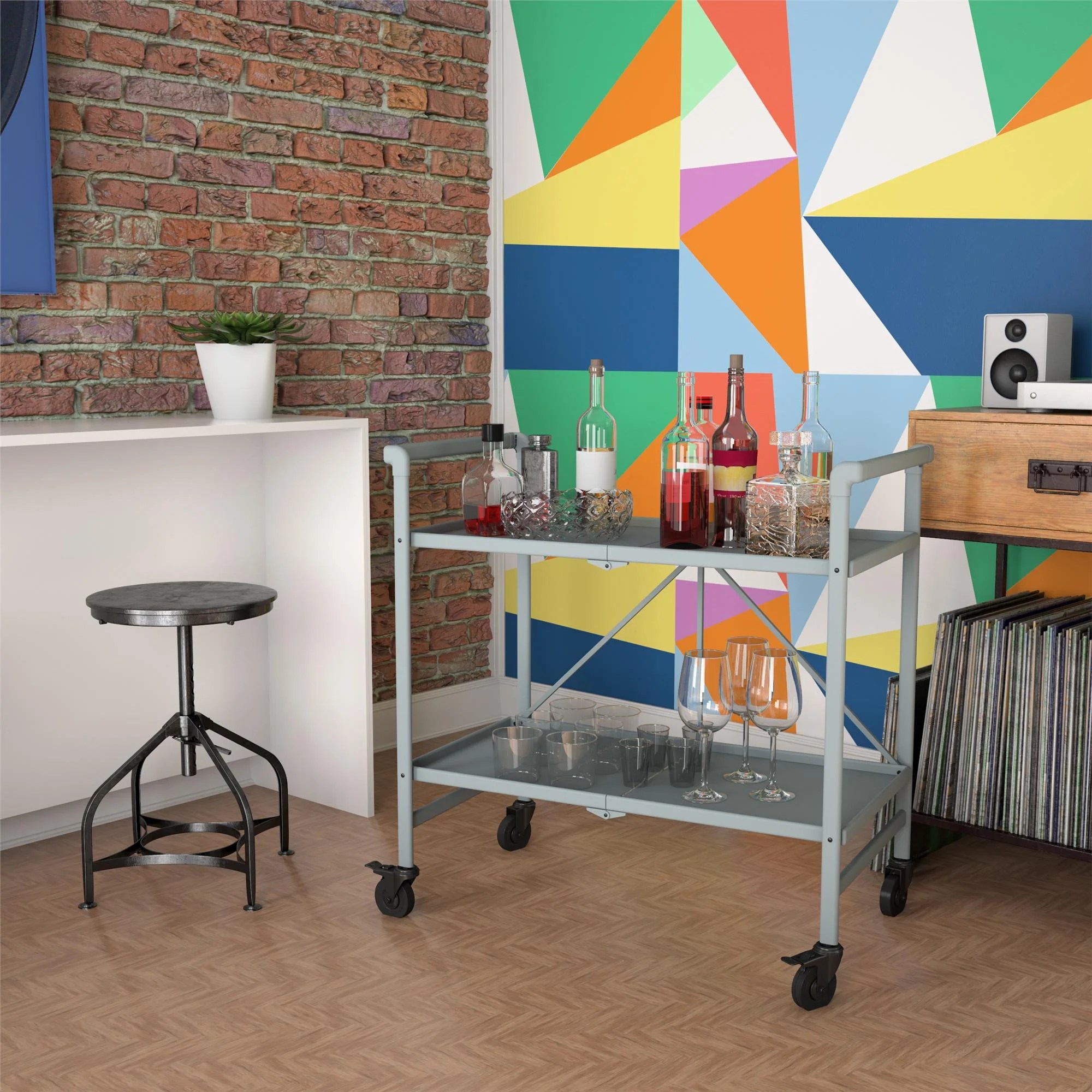 COSCO Multi-Purpose Indoor/Outdoor 2-Shelf Rolling Cart with 2 Locking Caster Wheels, Gray