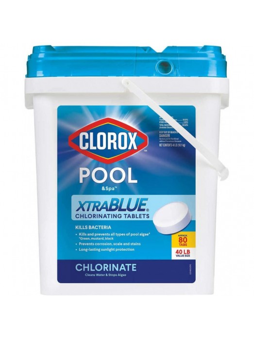 2025 Clorox Xtra Blue 40 Pound 80 Tab Pool and Spa 3 Inch Long Lasting Chlorinating Tablets