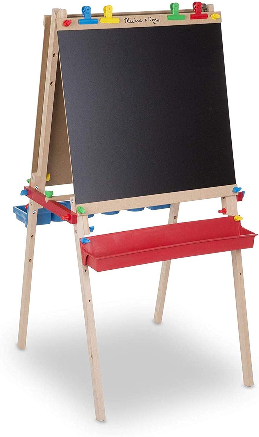 Deluxe Standing Art Easel - Ages 3 - 7, Dry Erase Board, Chalkboard, Rolling Paper Tube