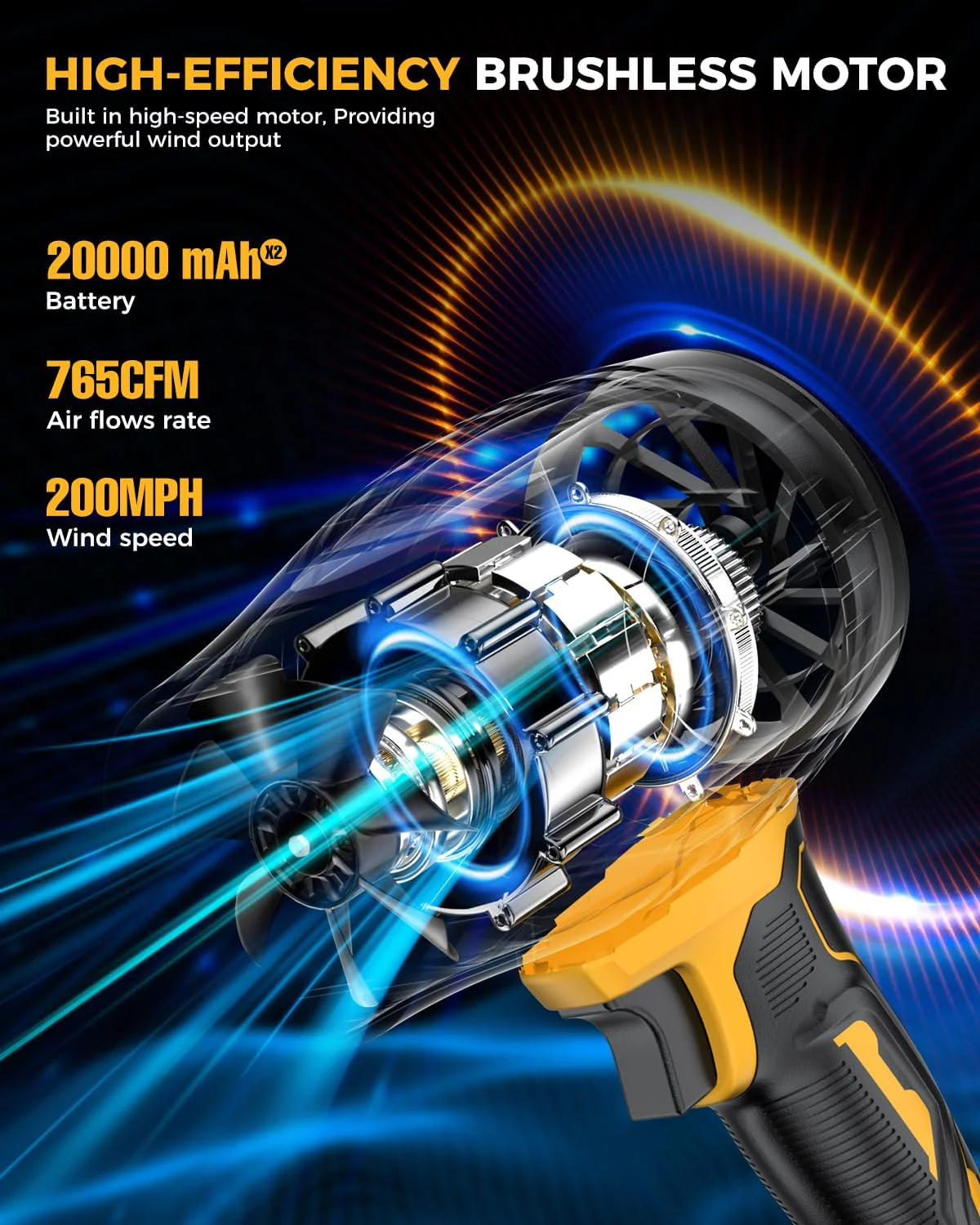 Leaf Blower Cordless with Battery and Charger, 500,000 RPM, Extended Nozzle, Lightweight Handheld Design, Turbo Jet Blower for Patio Cleaning