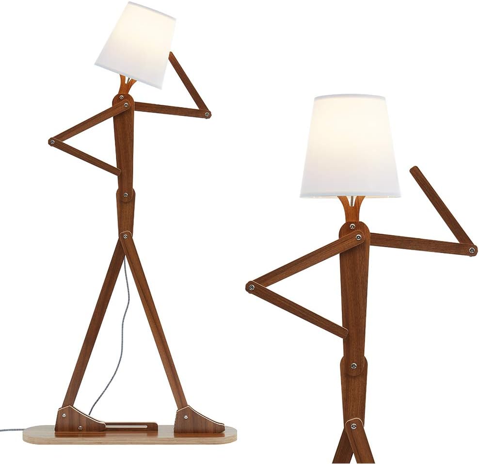 Cool-toned tall floor lamp, decorative reading lamp, standing wooden arm lamp, wooden lighting products, suitable for corners, children's rooms, boys' and girls' bedrooms, living rooms, home decoration, offices, country-style homes - with LED bulbs (