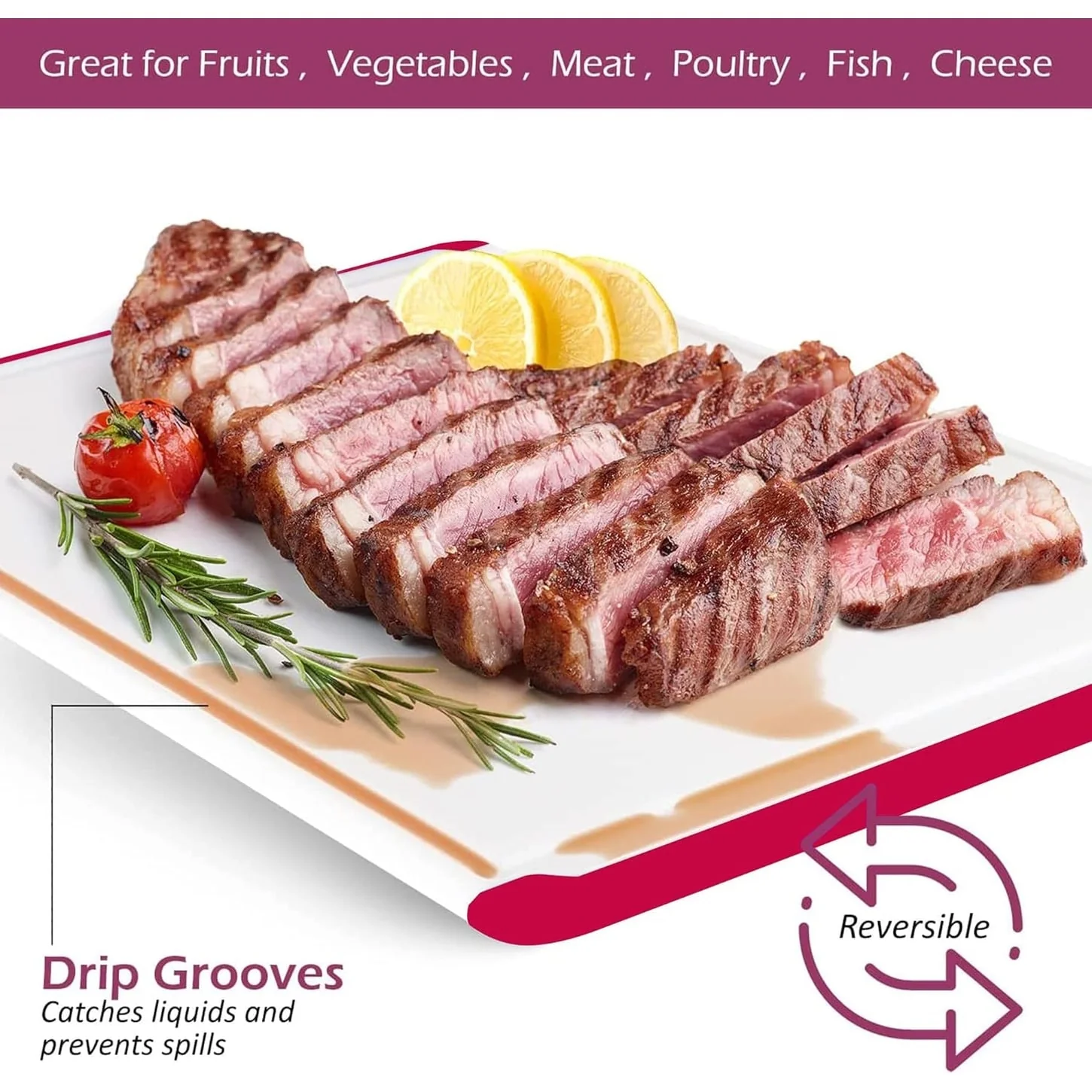 Plastic Cutting Boards - Large 18 x 12 Inch Rubber Cutting Board with Juice Grooves, Non-Slip, Dishwasher Safe Cutting Boards