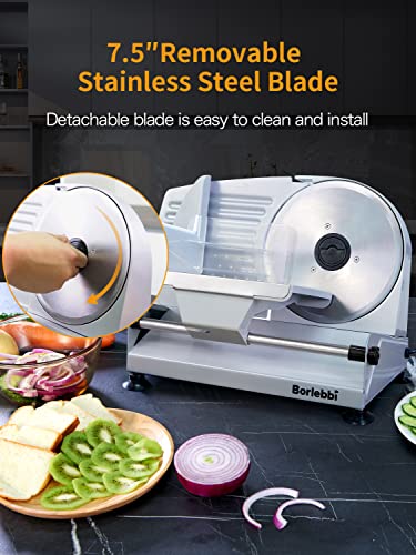 Meat Slicer, 200W Electric Food Slicer with Two Removable 7.5