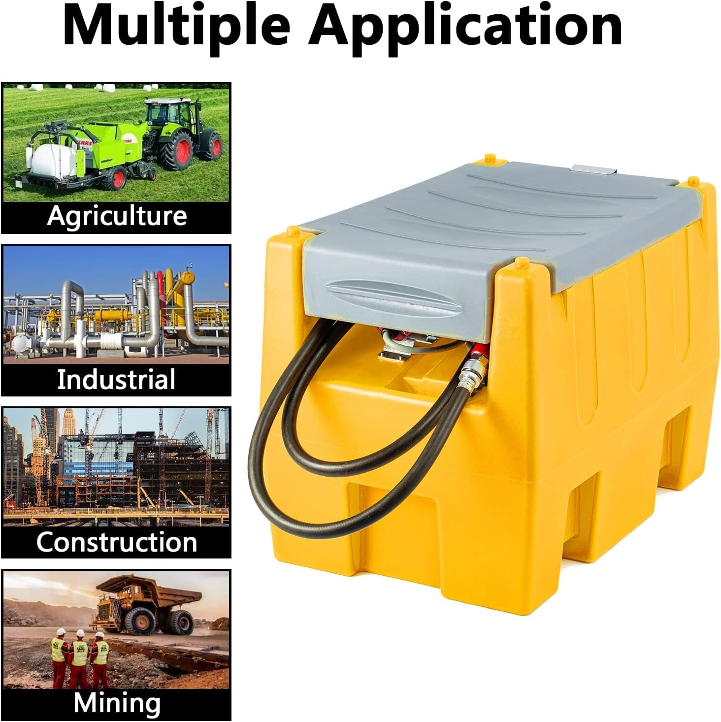 TECSPACE 58 Gallon Gasoline Tank, Portable Fuel Tank with 12V Electric Fuel Transfer Pump, 40 GPM Gasoline Fuel Tank with 4 Meters Hose for Gasoline Transportation (Yellow, 58 gal)