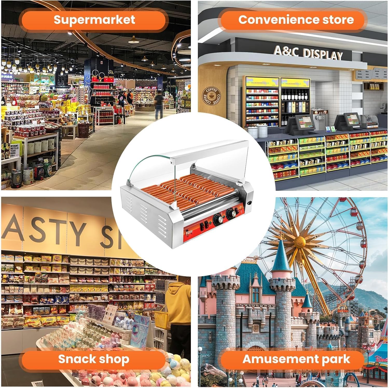 1670W Commercial Hot Dog Rollers,11 Rollers 30 Hotdog Roller Grill,Stainless Steel Hot Dog Machine With Dust Cover,Hot Dog Roller Machine With Dual Temp Control And Led Light/Detachable Drip Tray