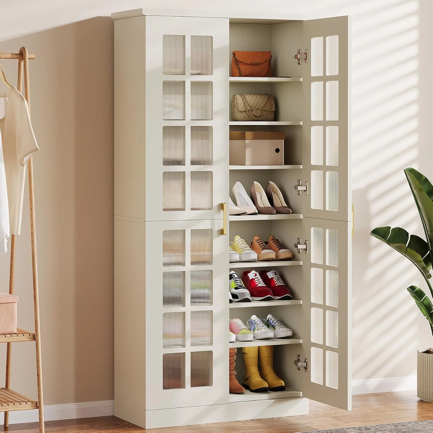 Tribesigns 71-Inch Tall Shoe Cabinet with Doors, 8-Tier Shoe Storage with Adjustable Shelves, Modern Shoe Organizer Shoe Rack Cabinet for Entryway Hallway Closet Living Room, White