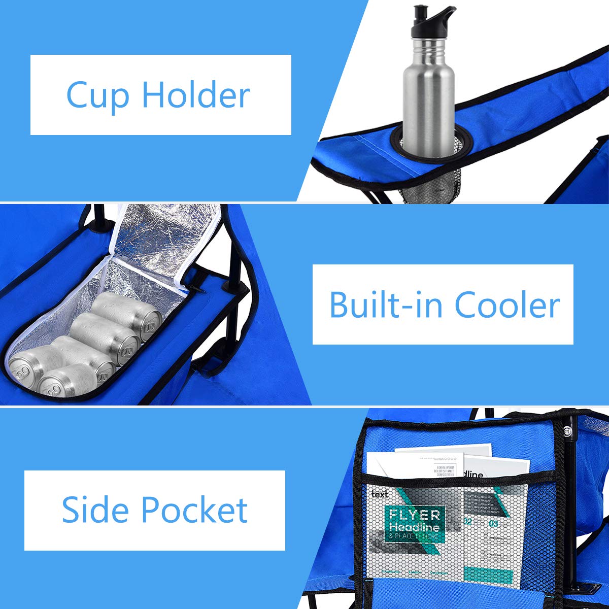 2025 Double Folding Picnic Chairs Umbrella Mini Table Beverage Holder Carrying Bag