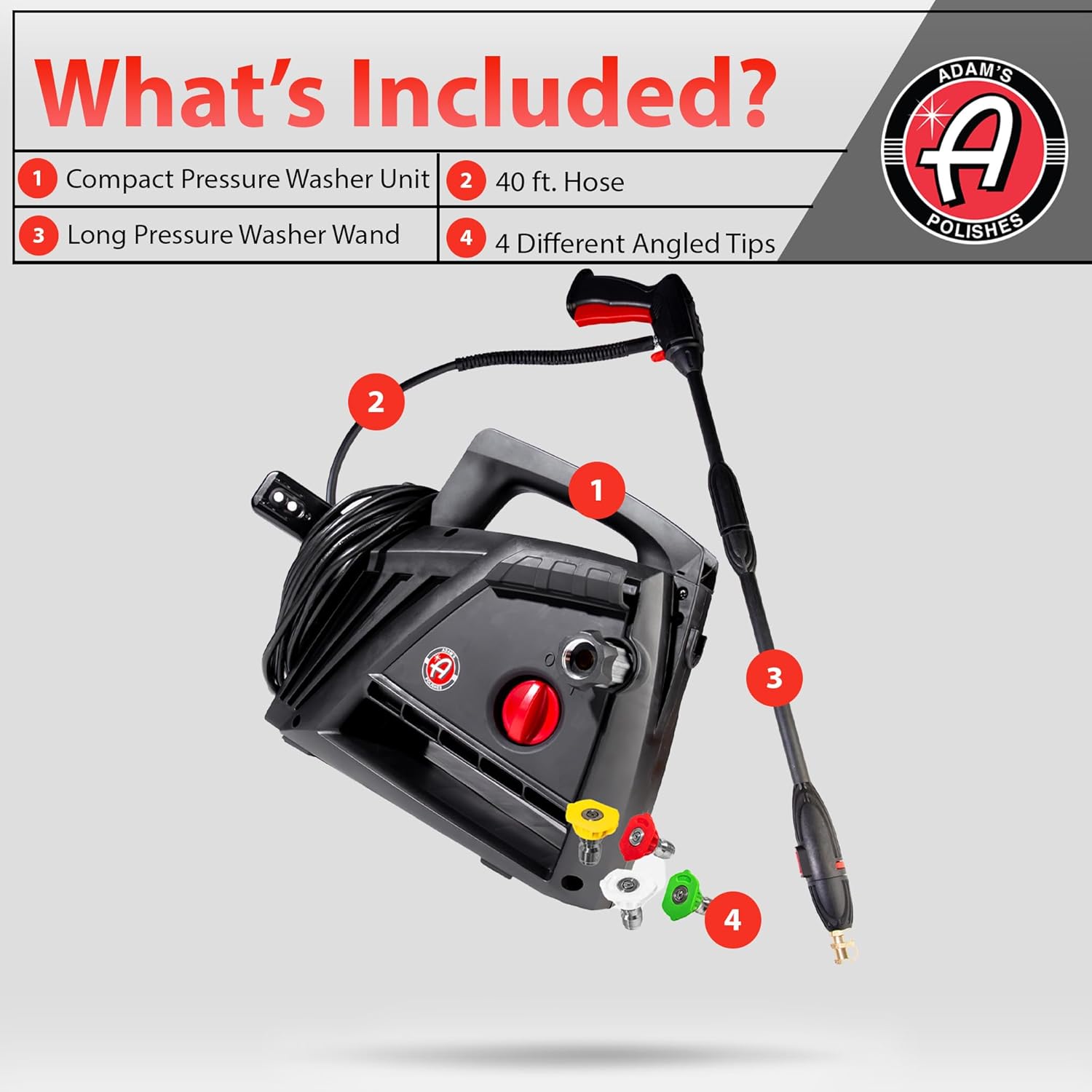 Electric Pressure Washer 2.0, Powerful 1.4 GPM 2000 PSI Car Pressure Washer Sprayer, Snub Nose & Tip Attachment, Use,Car Soap, Patio Boat RV Motorcycle Car Garage Deck Adam's Polishes