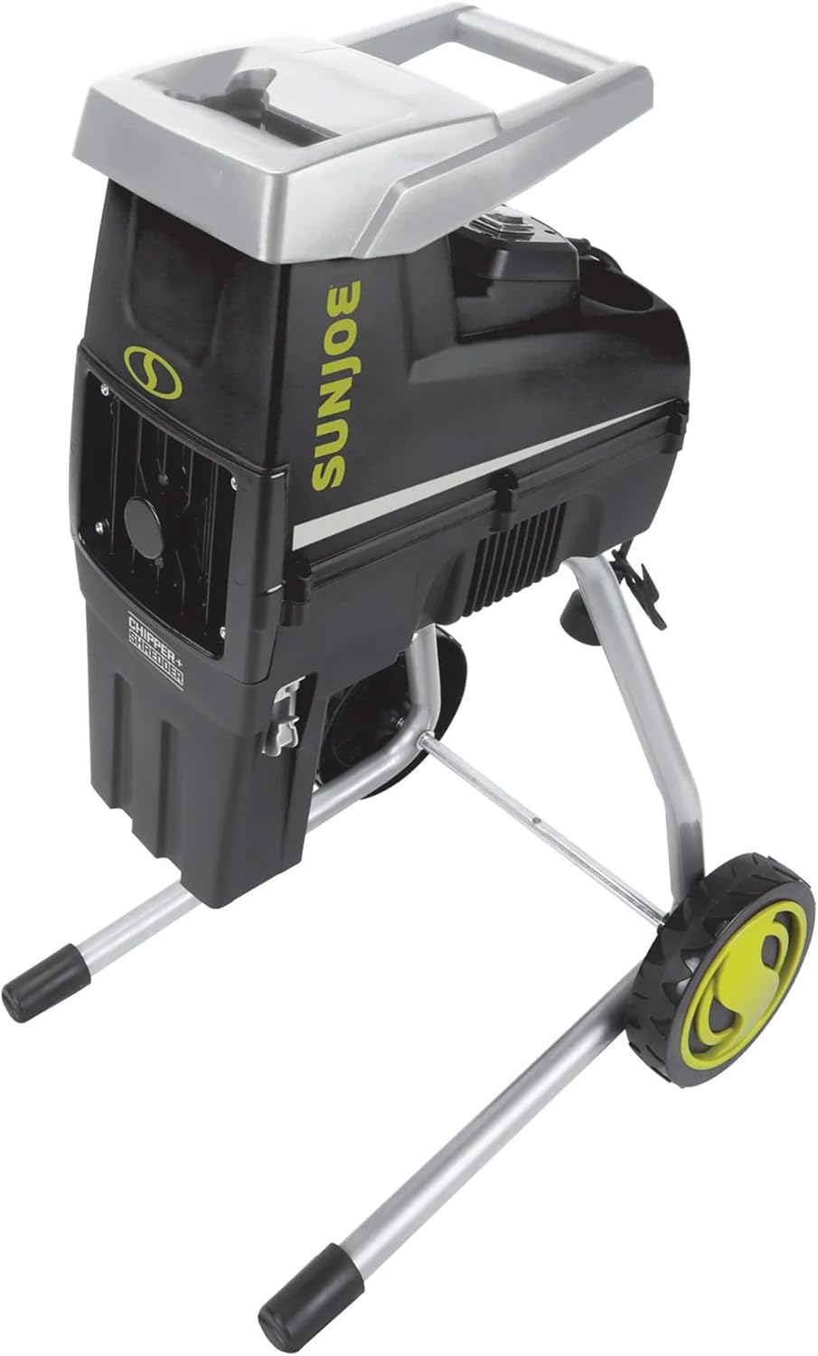 15 Amp Electric Silent Wood Chopper/Deburr Machine, cutting diameter 1.7 inches, reduction ratio 21:1, wheel diameter 7 inches, equipped with a safety hopper, green appearance