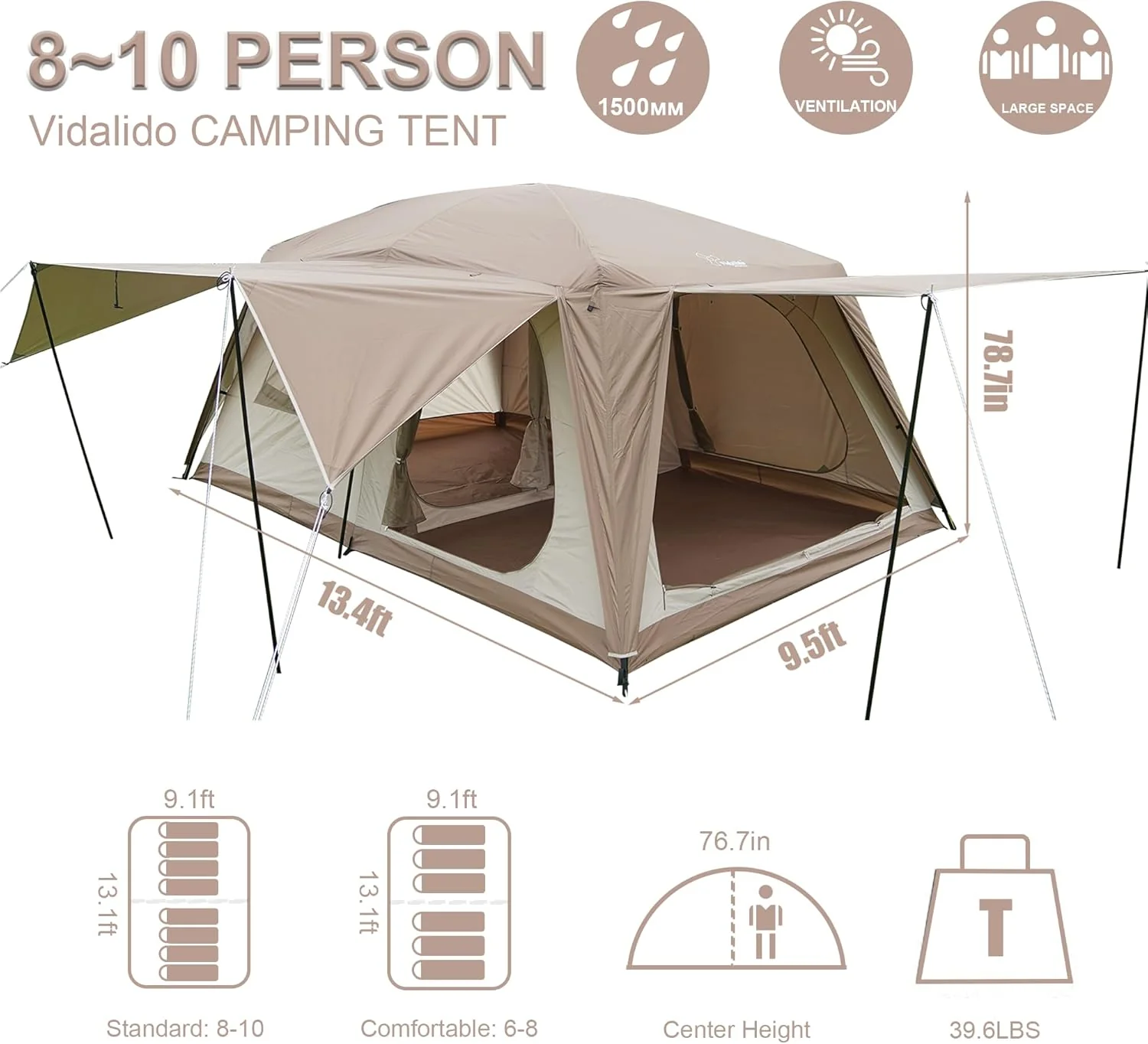 8 to 10 Person Camping Tent Large Waterproof Family Cabin Tent