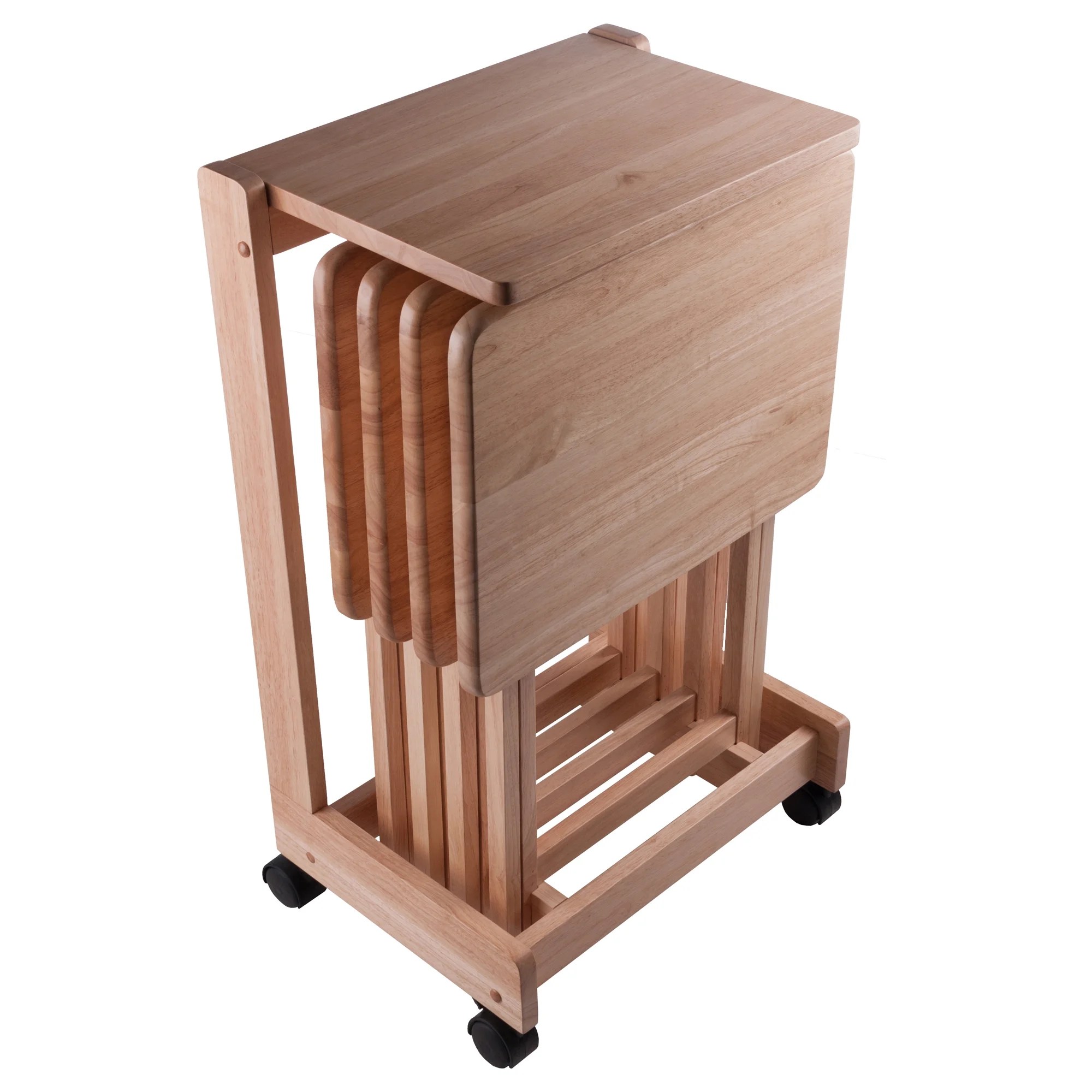 Winsome Brienda 5-Piece Snack Table Set, Serving Cart, Natural Finish