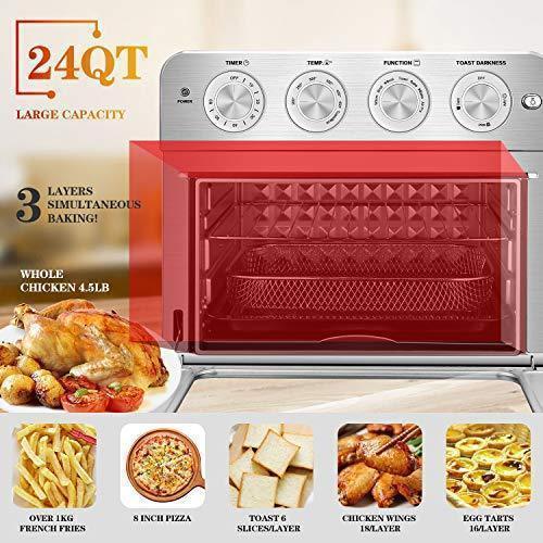 Geek Chef Air Fryer Toaster Oven, 6 Slice 24QT Convection Airfryer Countertop Oven, Roast, Bake, Broil, Reheat, Fry Oil-Free, Cooking Accessories Included, Stainless Steel, Silver, 1700W