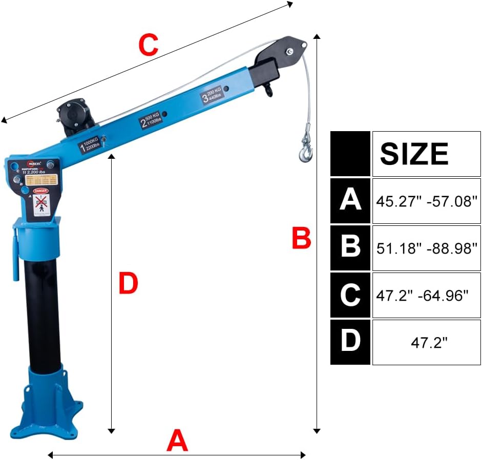 Pismire Winch Versatile 0.5T Folding Truck-Mounted Bed Crane Hoist Lift Pickup with Electric Winch 3500 lb 12V, Painted Steel 1100 lb Pickup 360° Swivel Base