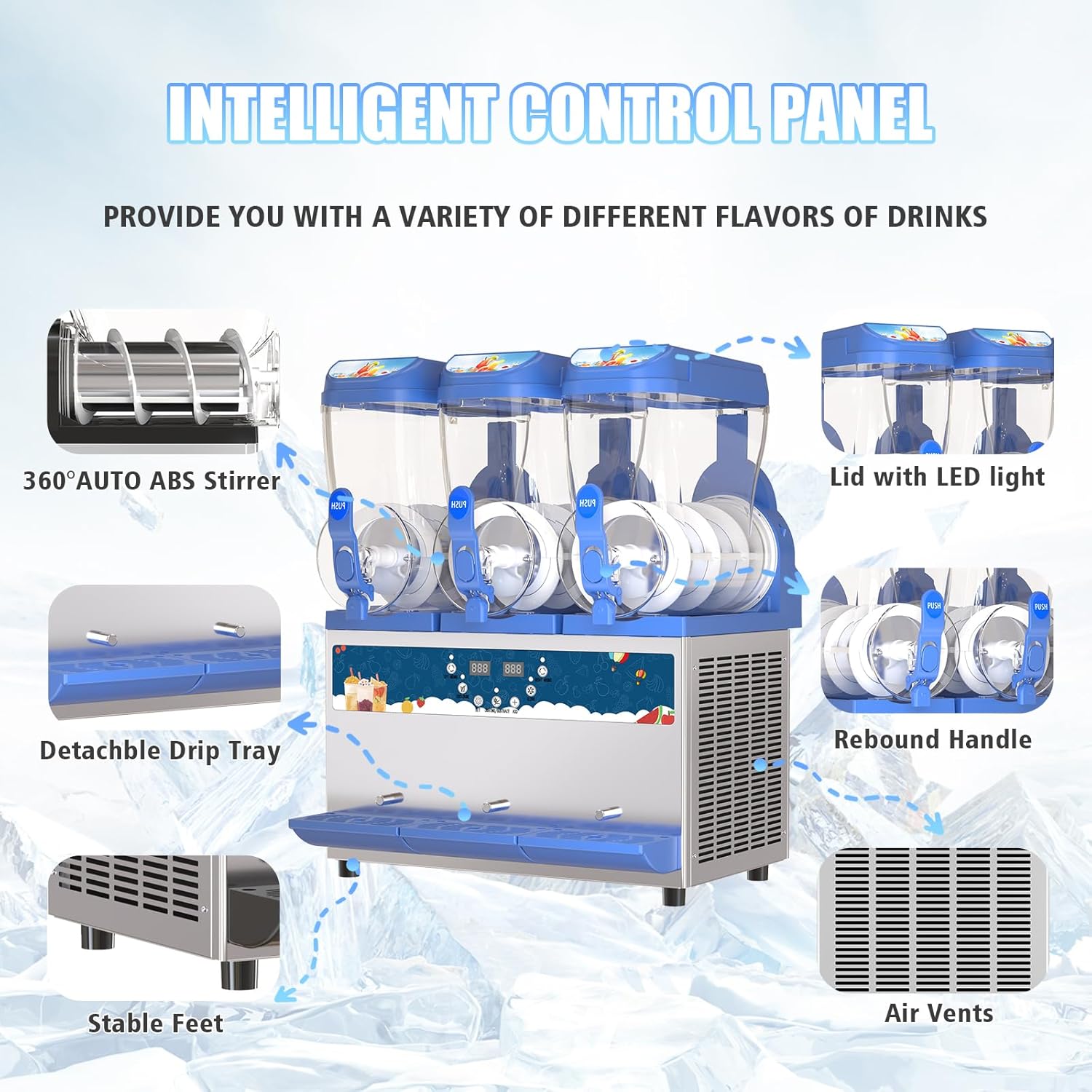 Commercial Slushy Machine - 1000W 30L Tanks Slush Maker Machine 304 Stainless Steel Commercial Margarita Machines Efficient Cooling the Ideal Slushie Maker for Bars Cafes Restaurants