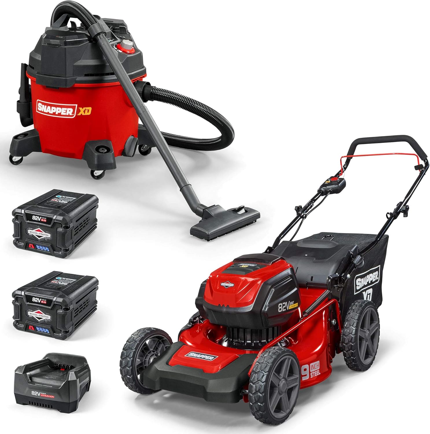 82V MAX 21′′ Electric Cordless Lawn Mower, Steel Deck, 3-in-1 Design, Red/Black