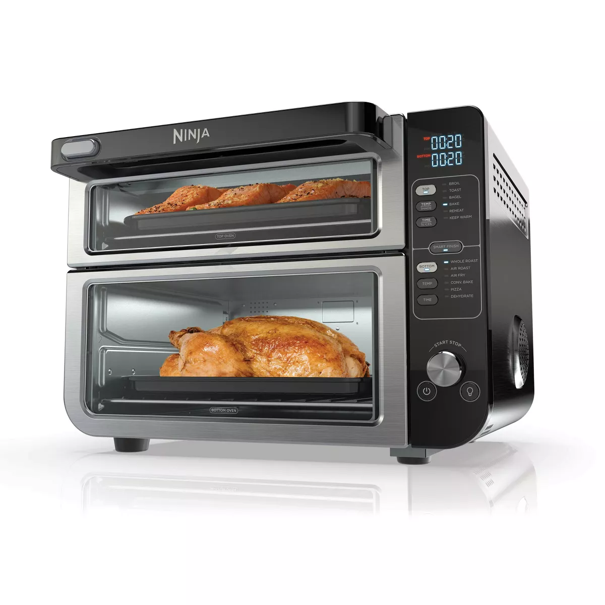 12-in-1 Double Oven with FlexDoor, FlavorSeal Smart Finish, Rapid Top Oven, Convection and Air Fry Bottom Oven