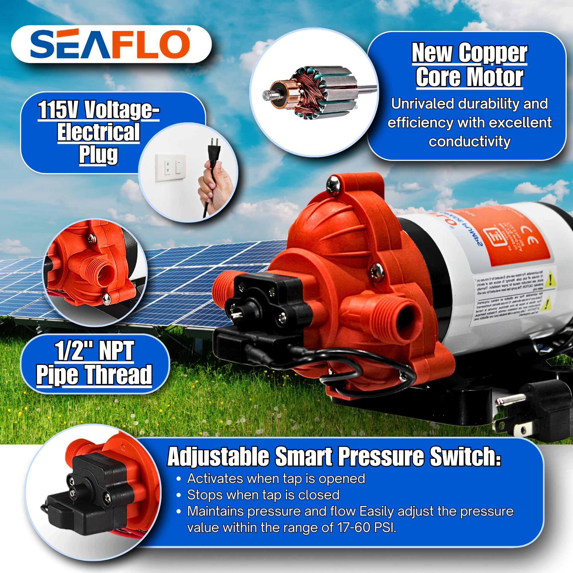 SEAFLO 33-Series Water Pressure Pump - 115V AC, 3.3 GPM, 45 PSI, Self Priming