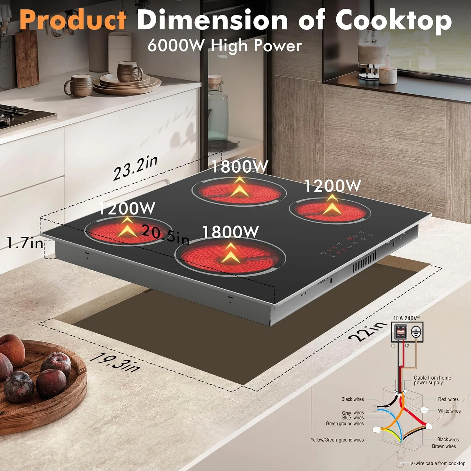 Electric Cooktop 30 Inch - 5 Burners Built-in Ceramic Cooktop, 30