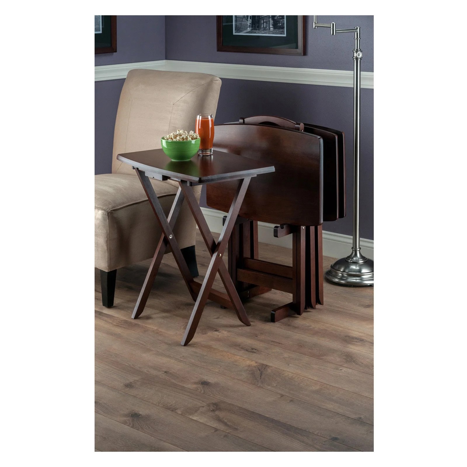 Winsome Dylan 5-Piece Oversized Folding Snack Table Set, Walnut Finish