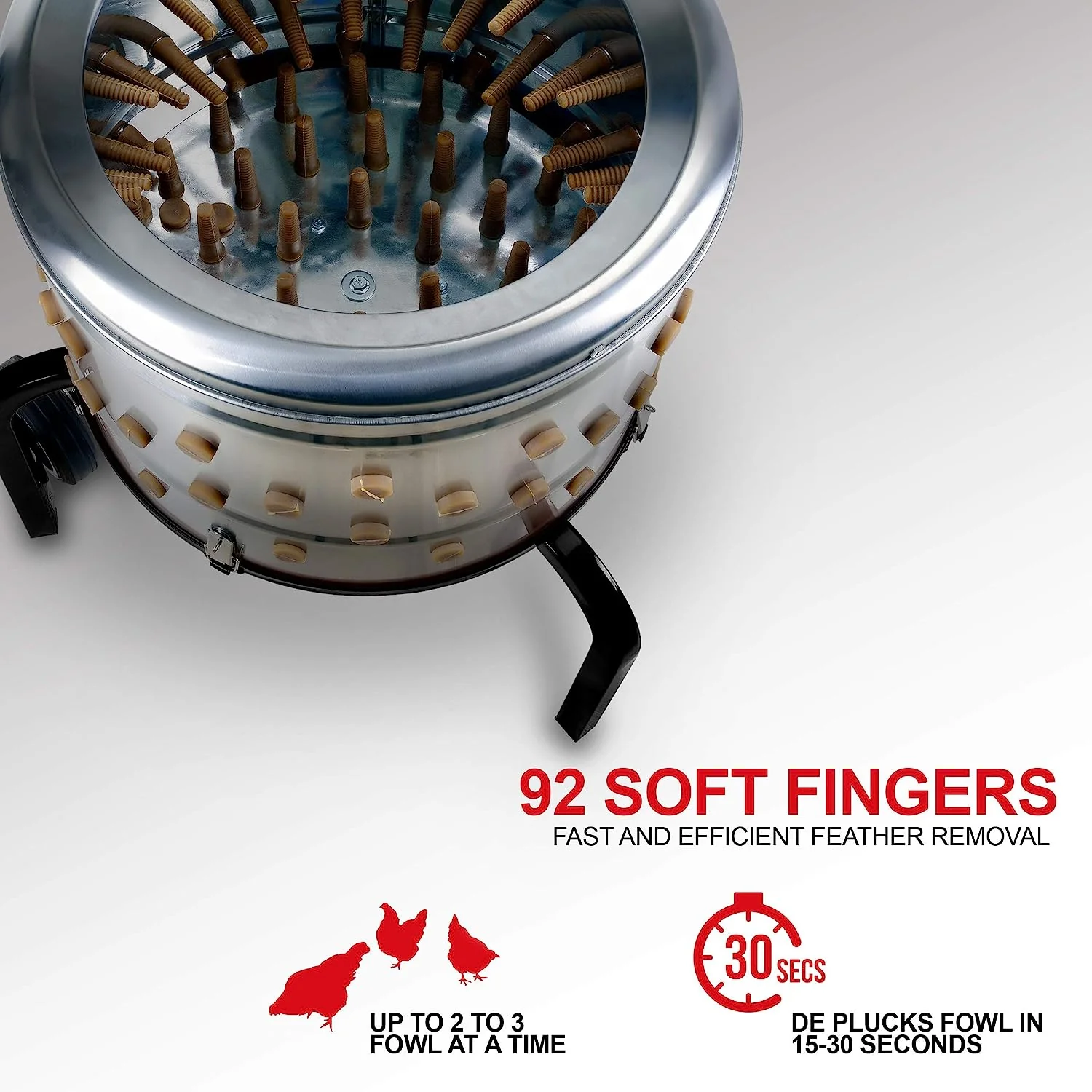 2025 Kitchener Chicken Plucker De-Feather Remover Poultry and Fowl Food Processor Electric Stainless Steel Heavy Duty 1HP 120VAC 280RPM GFCI Connector 92 Soft Fingers 20