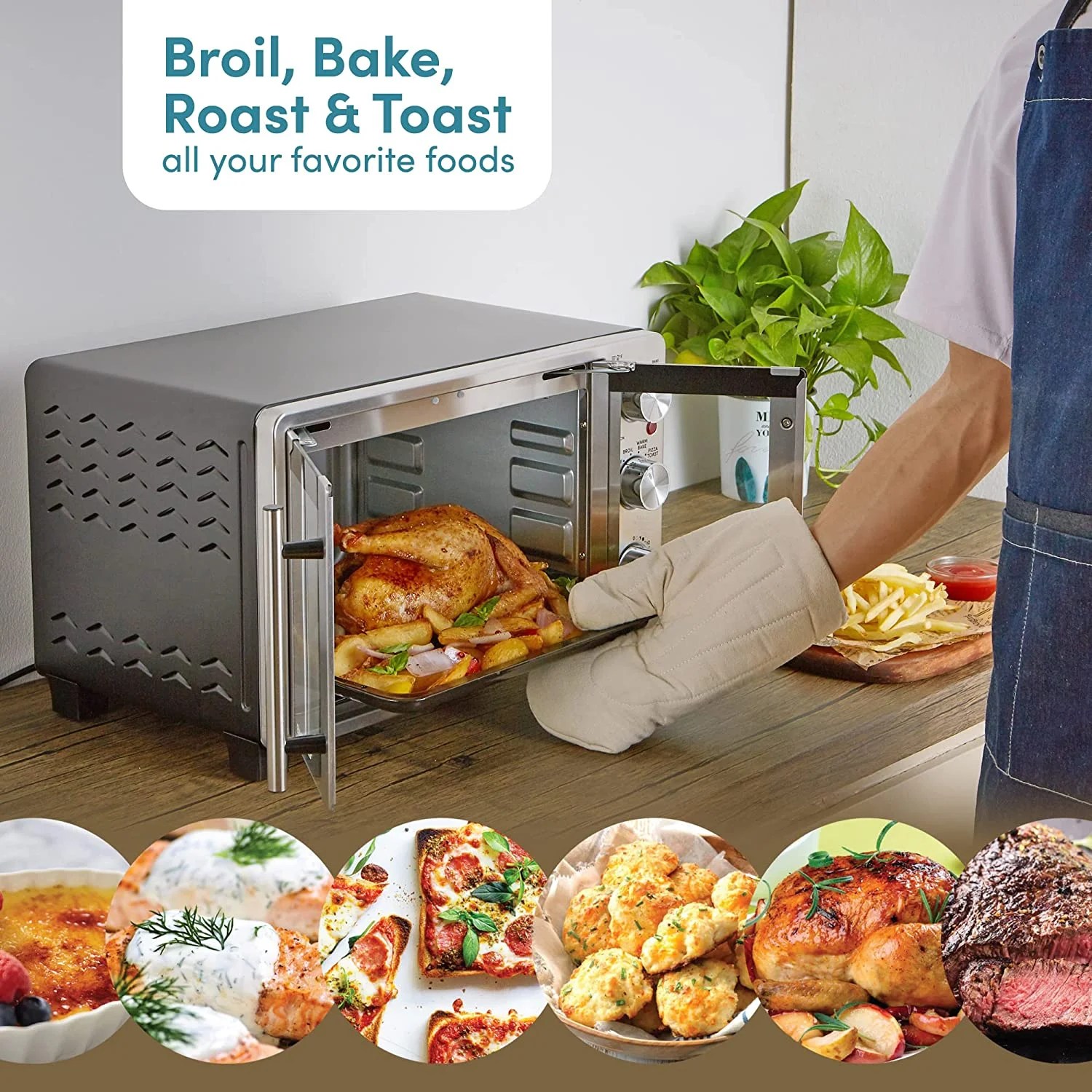 Elite Gourmet ETO2530M New Double French Door Toaster Oven fits 12′′ Pizza, Stainless Steel