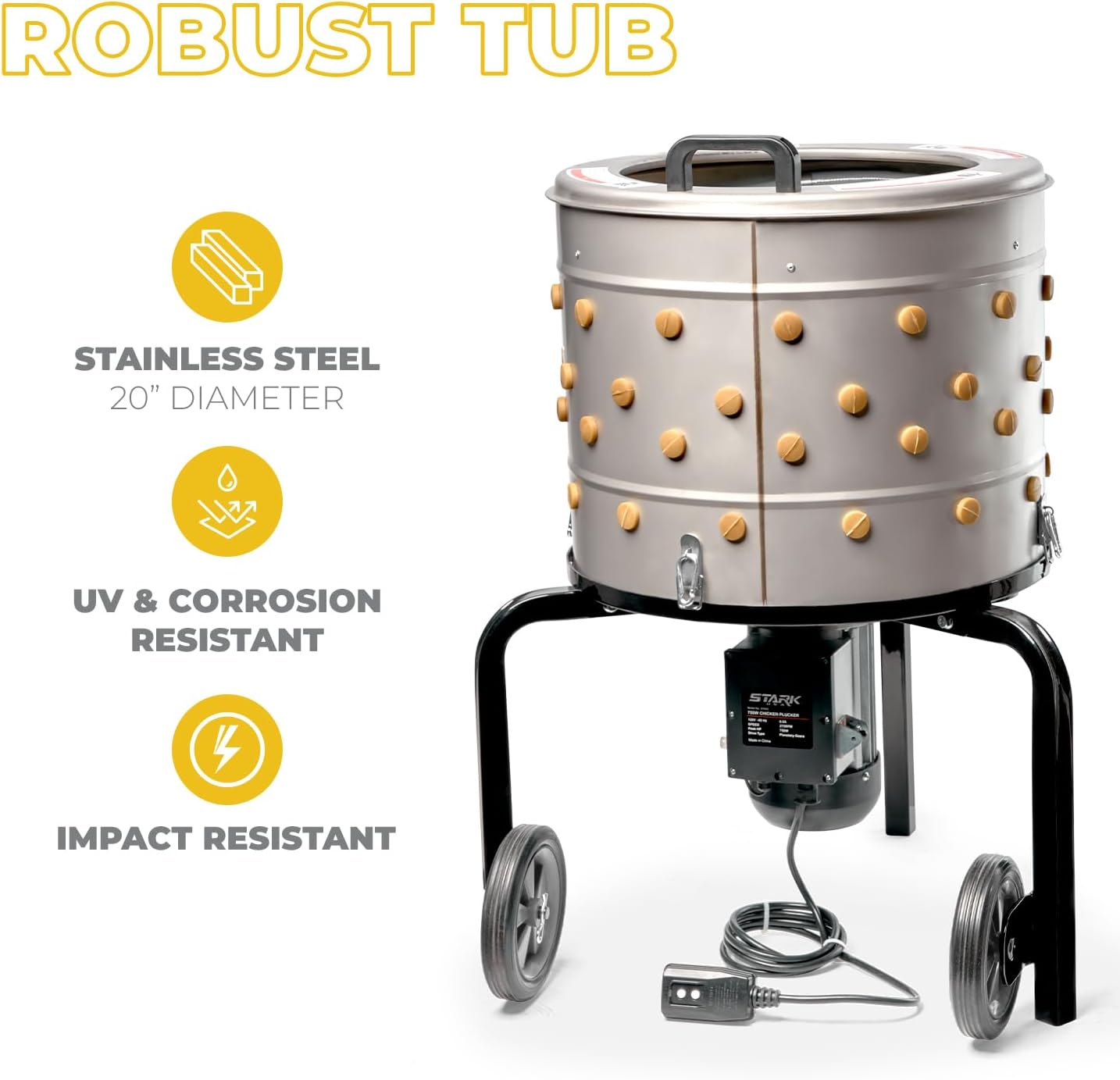 750W Chicken Plucker Poultry De-Feather Remover with 92 Soft Fingers Feather Plucking Machine 20