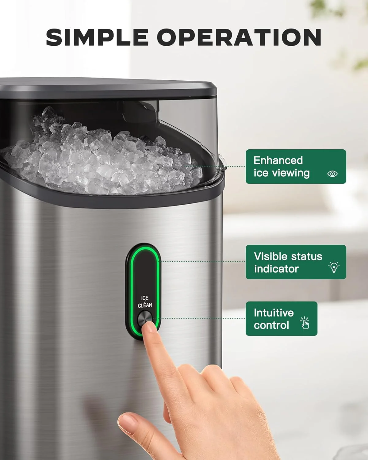 Nugget Ice Maker Countertop Pebble Ice Maker with Soft Chewable Ice