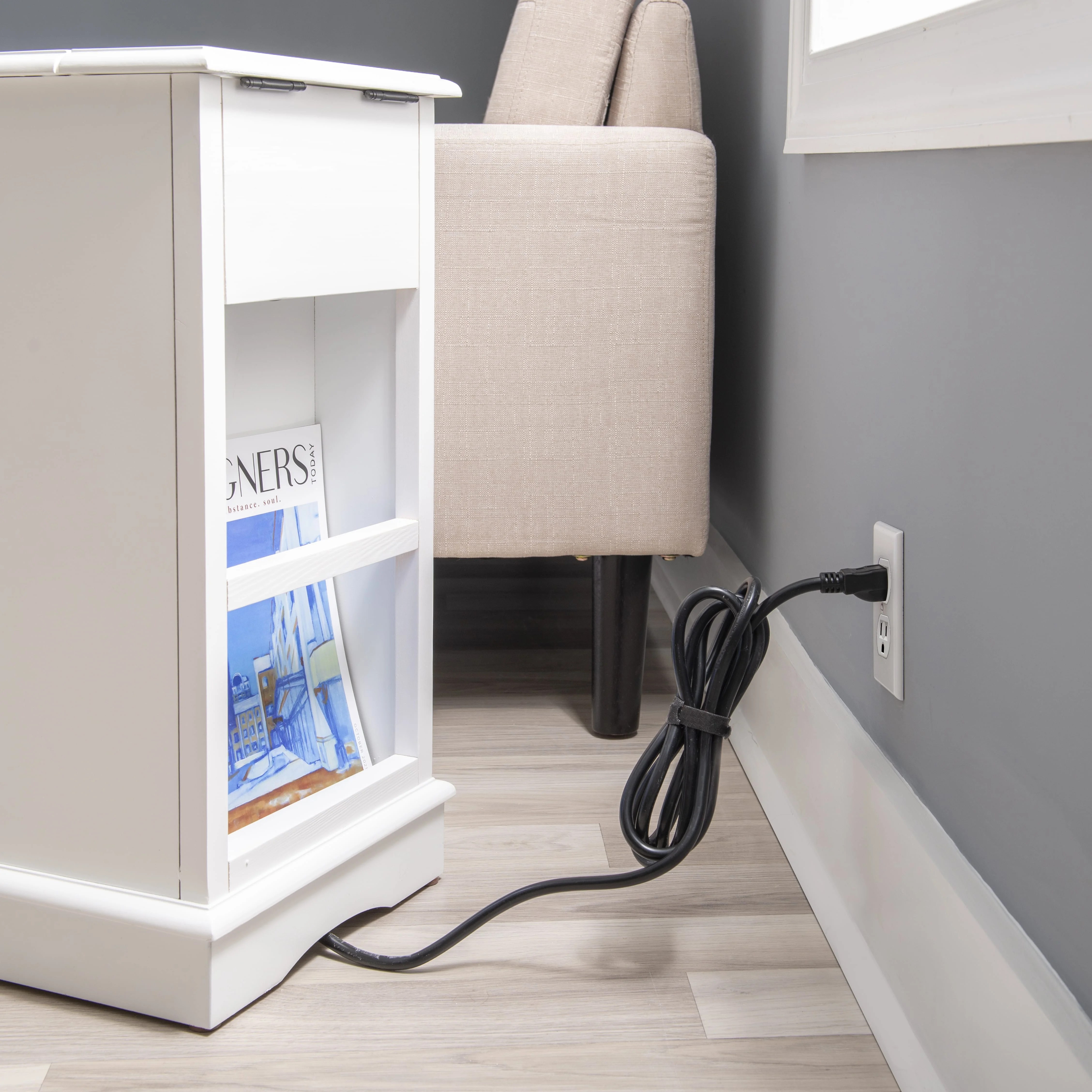 Linon Bartow Wood Multi Function Storage Accent Table Charging Station in White