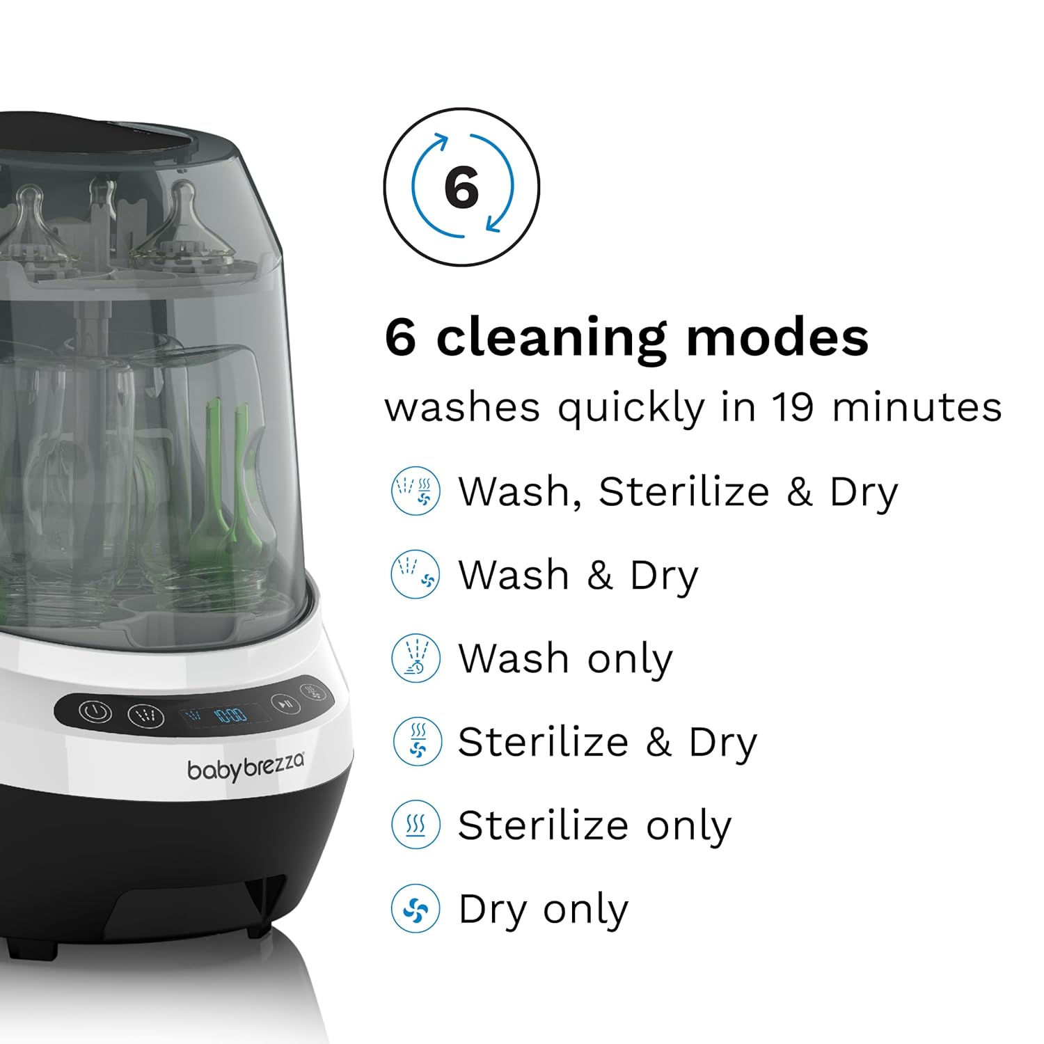 Baby Bottle Washer Pro - Baby Bottle Washer, Sterilizer + Dryer - All in One Machine Cleans Bottles, Pump Parts, & Sippy Cups - Replaces Hand Washing, Bottle Brushes and Drying Racks-Brezza