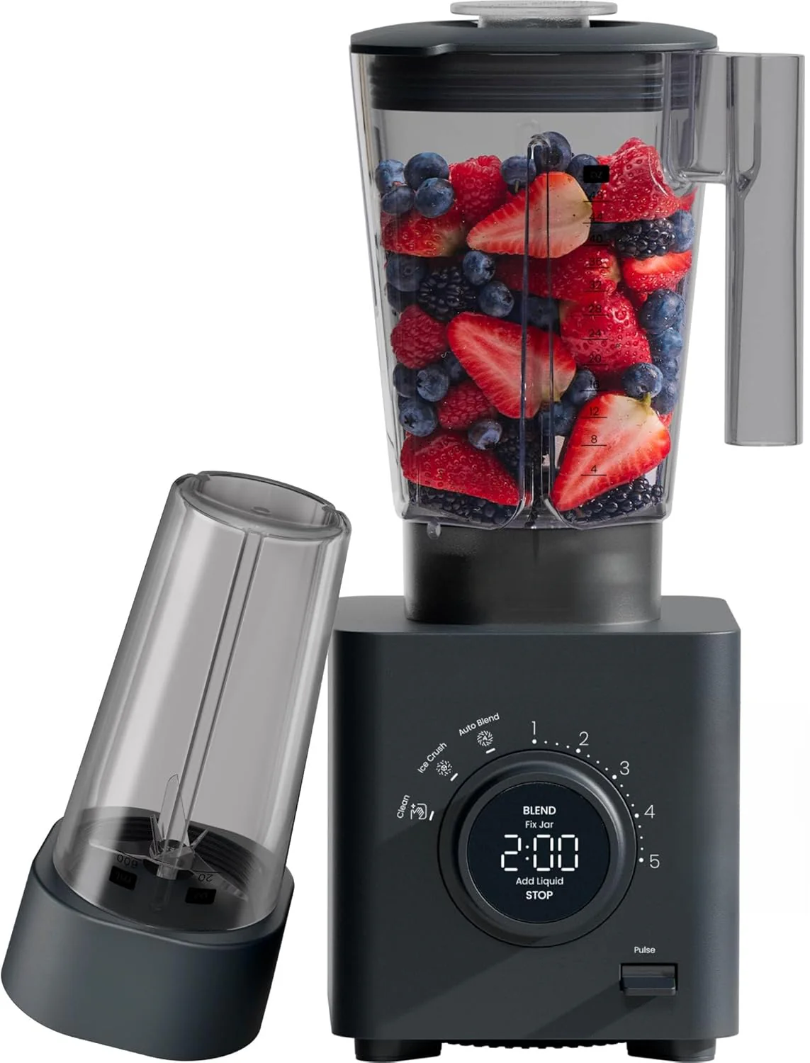 48 oz Countertop Blender for Smoothies, 1380W Motor to Crush Ice, Nuts, and Frozen Fruit with Stainless Steel Blade, Auto Blend Function, Includes 20 oz Travel Jar - Midnight