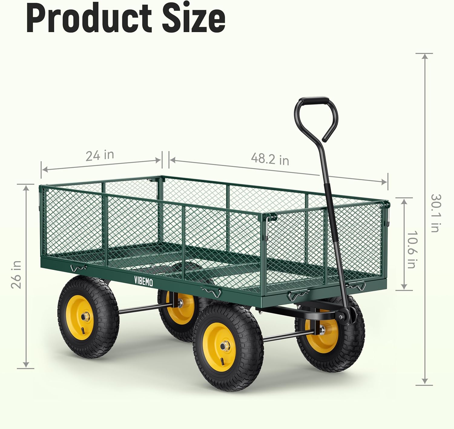 2025 Steel Garden Cart, 2-in-1 1400 lbs Heavy Duty Utility Wagon, with Removable Mesh Sides to Convert into Flatbed, 240° U-Turn 13" Pneumatic Tires Garden Wagon for Farm Yard Lawn Garden Camping