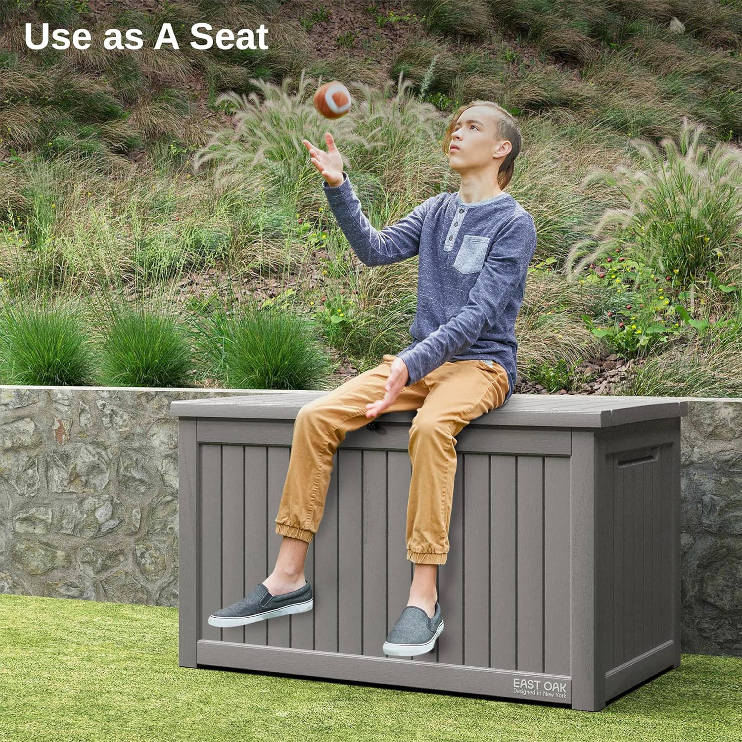 2025 230 Gallon Deck Box, Outdoor Storage Box with Padlock