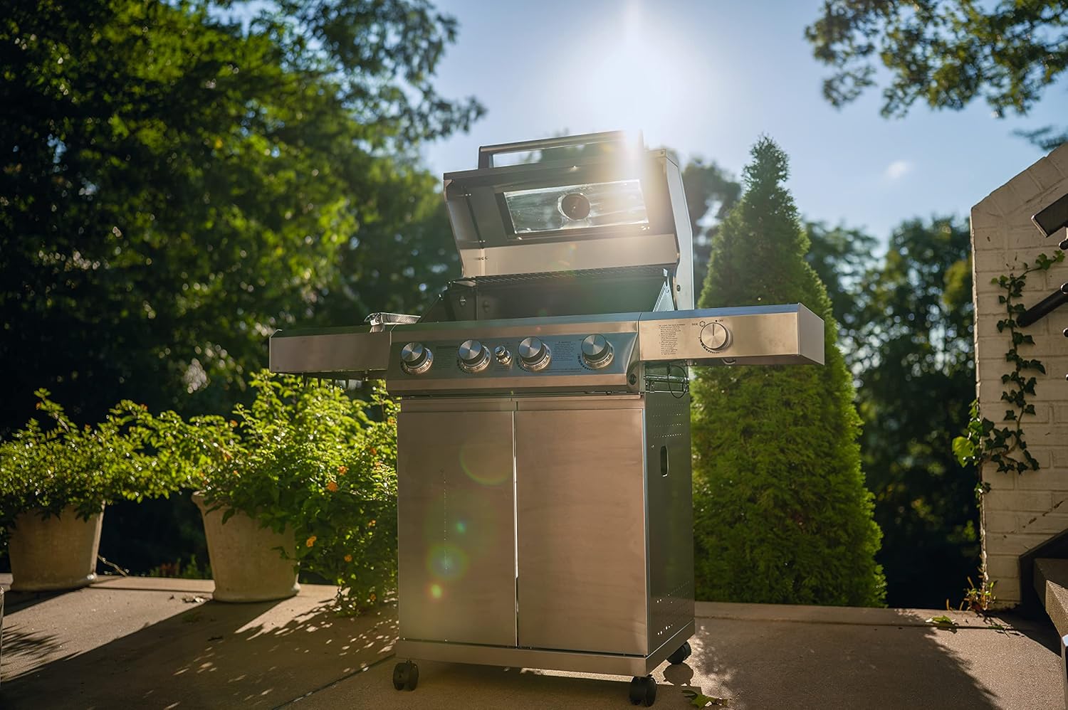 2025 Larger 4-Burner Propane Gas Grills bbq Stainless Steel Heavy-Duty Cabinet Style with Knob Controls Side Burner Mesa 400m