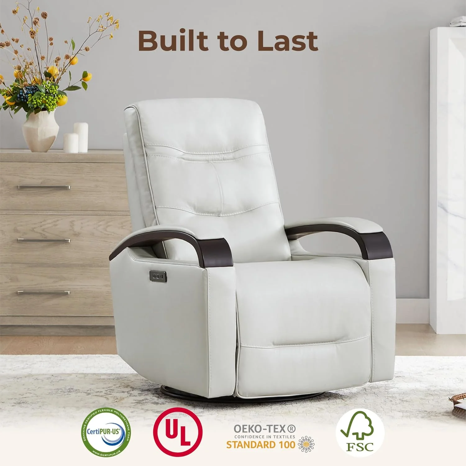 Genuine Leather Power Swivel Glider Rocker Recliner