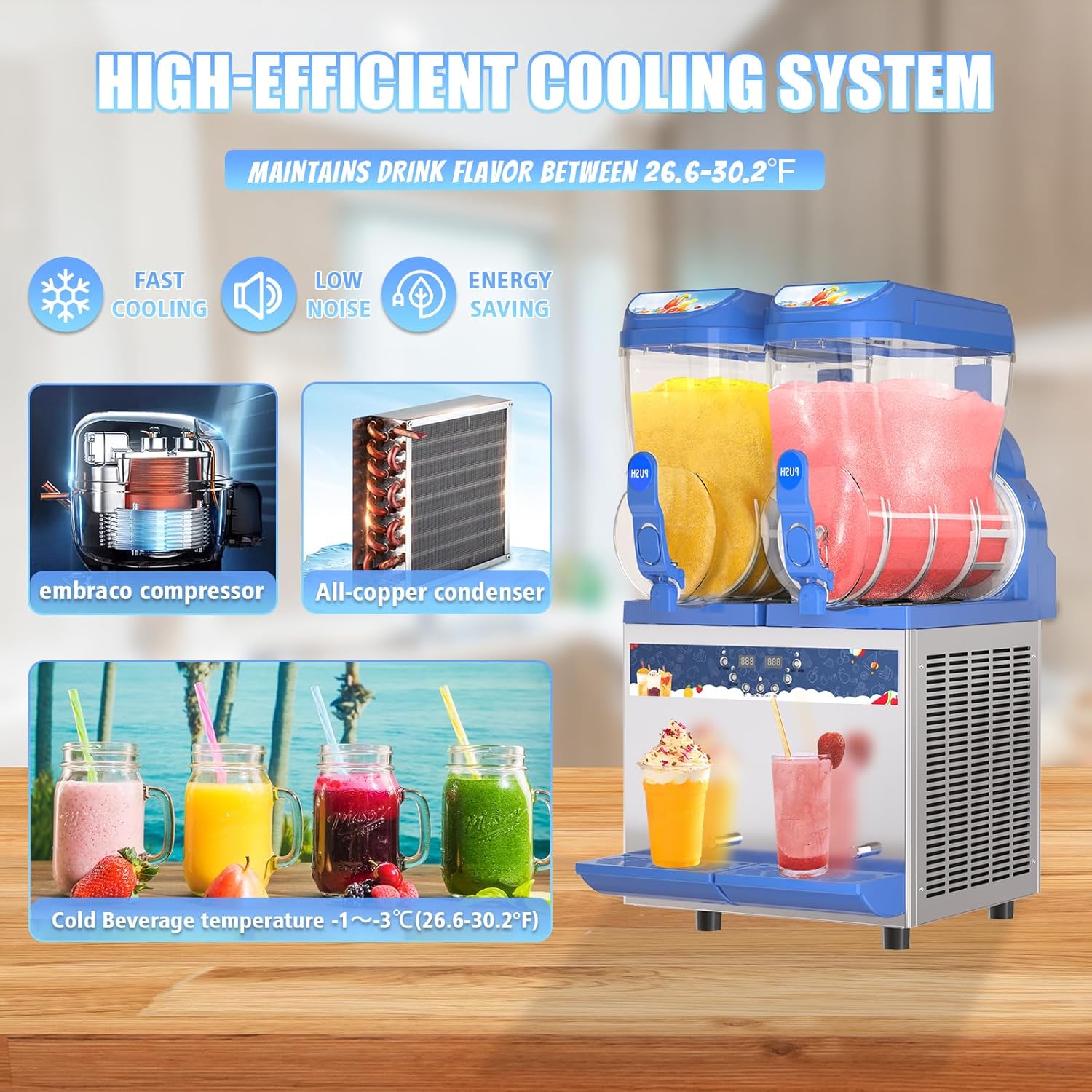 Commercial Slushy Machine - 1000W 30L Tanks Slush Maker Machine 304 Stainless Steel Commercial Margarita Machines Efficient Cooling the Ideal Slushie Maker for Bars Cafes Restaurants