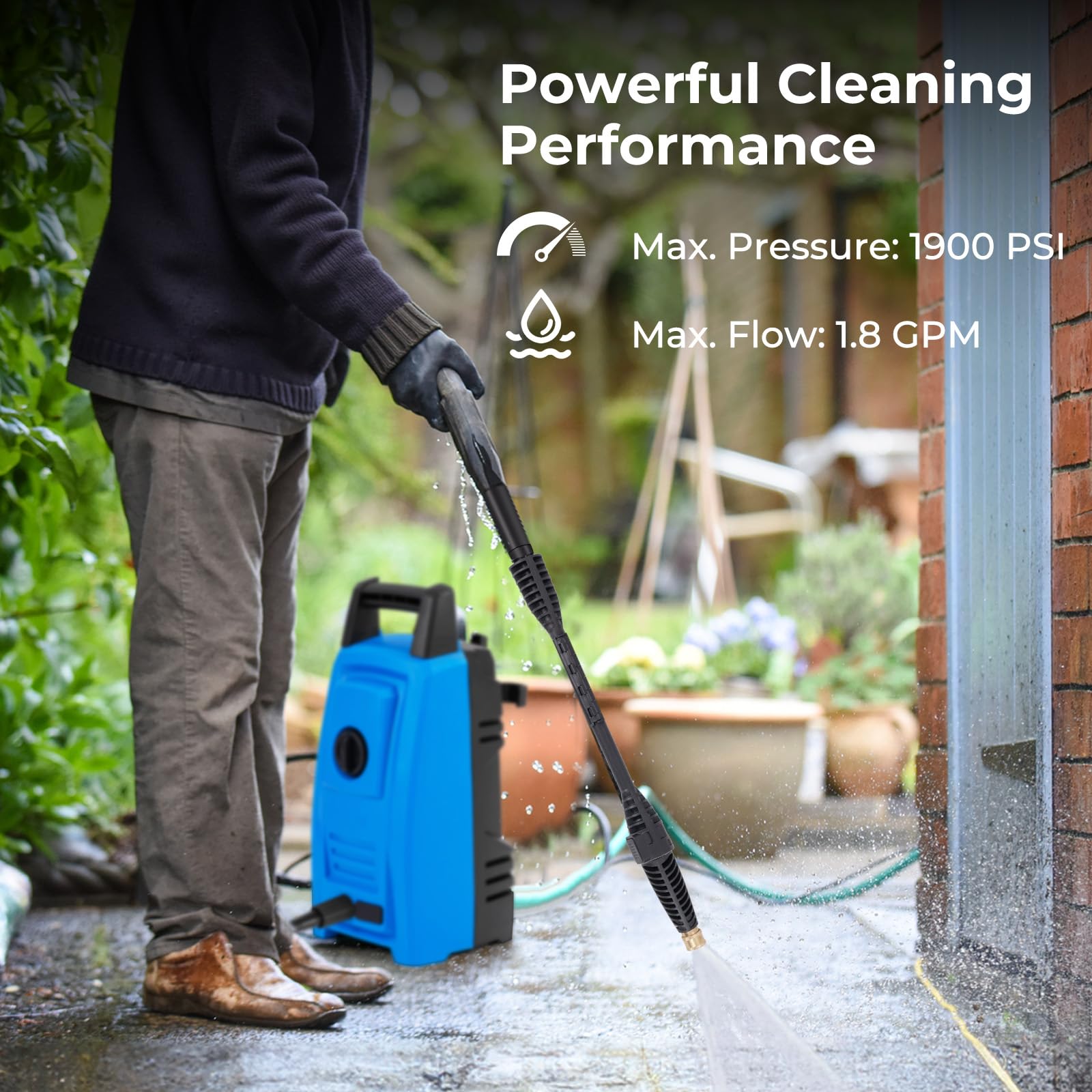 2025 Electric Pressure Washer, 1900 PSI 1.8 GPM High Pressure Power Washer w/ 4 Quick Connect Nozzles
