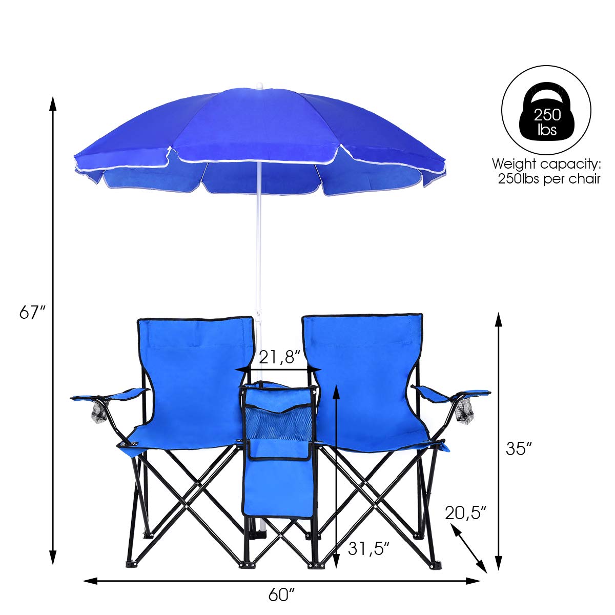 2025 Double Folding Picnic Chairs Umbrella Mini Table Beverage Holder Carrying Bag